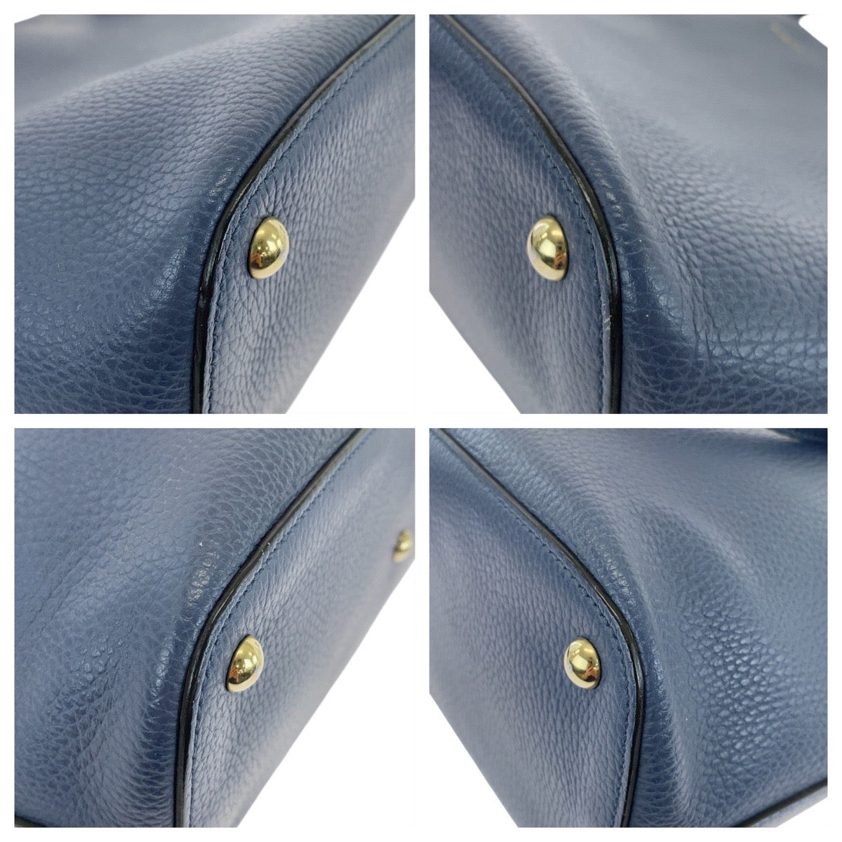 GUCCI Tote Bag 388561 leather Blue GoldMetal Tote Bag Shoulder Bag Interlocking Women