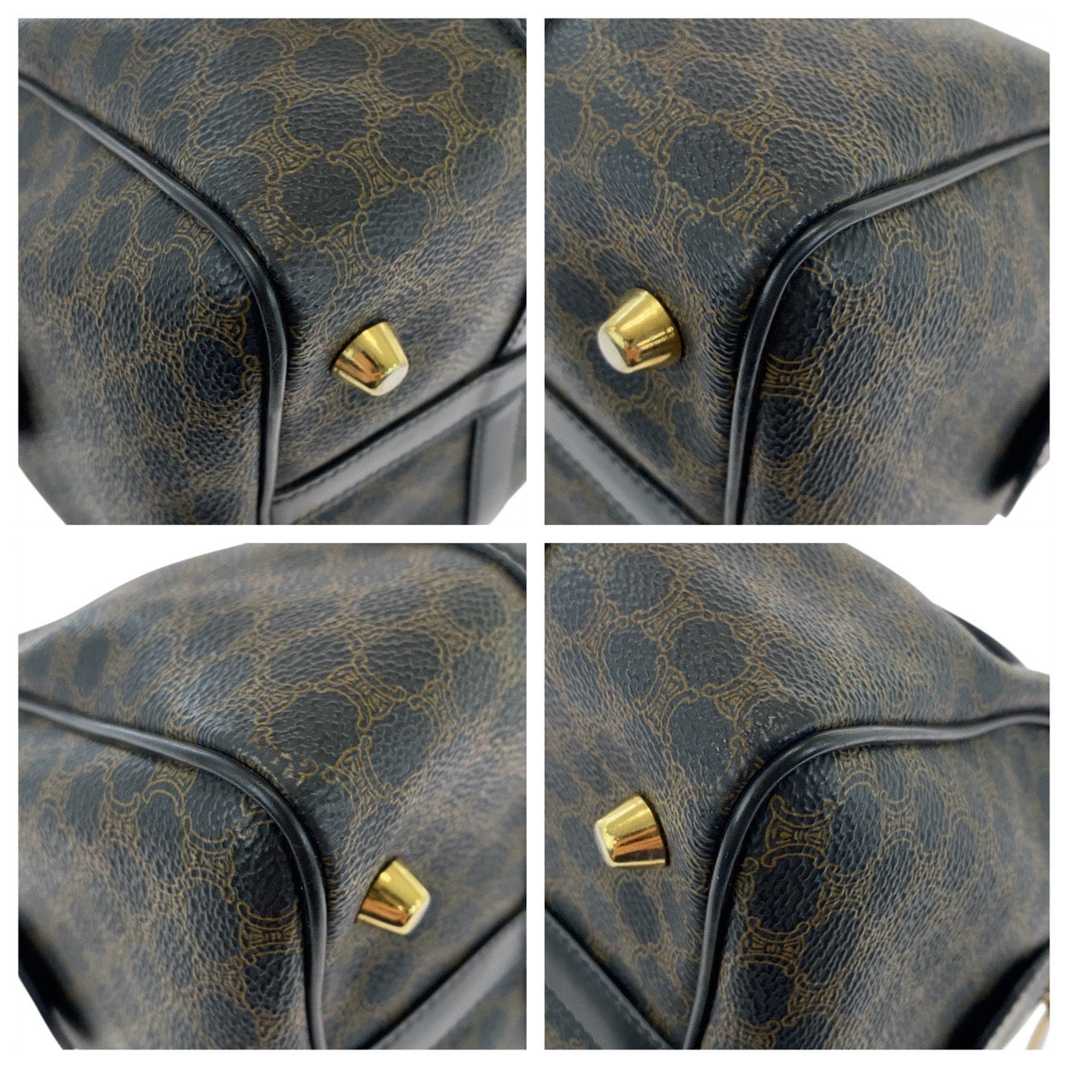 CELINE Handbag DM00/1 PVC Brown Black Gold Metal Handbag Boston Duffel bag Macadam Women