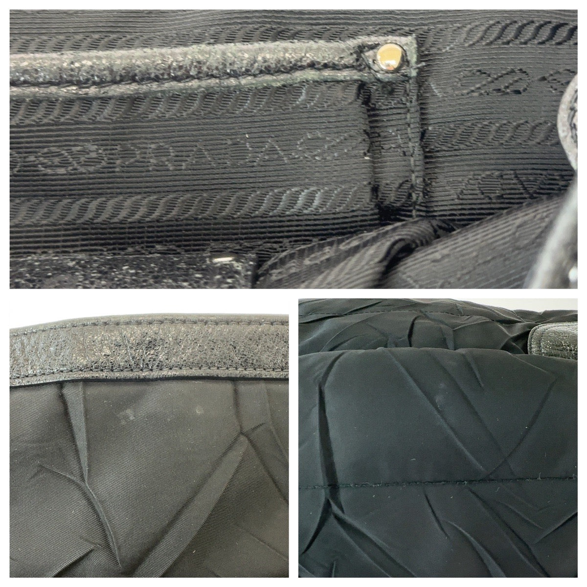 PRADA Shoulder Bag Nylon Black SilverMetal Tessuto Wrinkled Triangle With logo