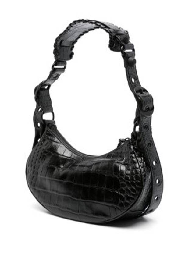 Luxury Balenciaga Trending 2026 Le Cagole XS Crocodile Leather Shoulder Bag Matte Black