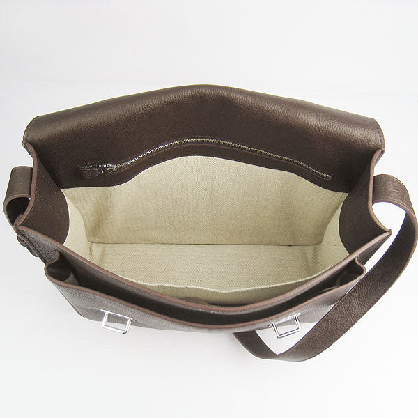 Luxury Hermes Steve Lambskin Coffee Handbag