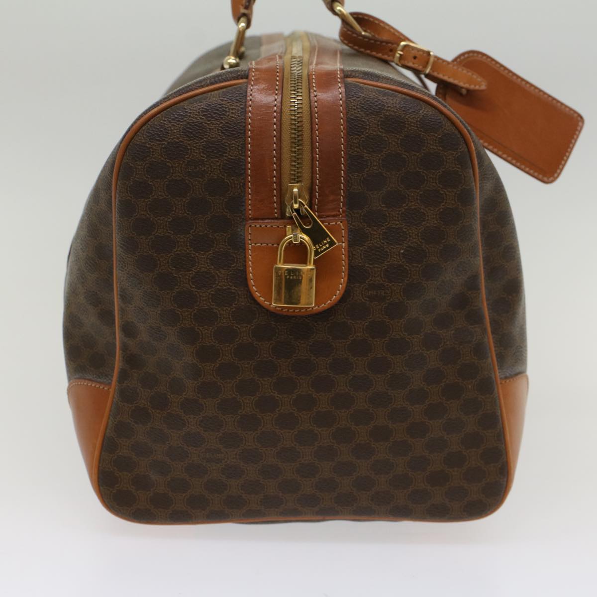 Luxury CELINE Macadam Canvas Boston Bag PVC Leather Brown 54715