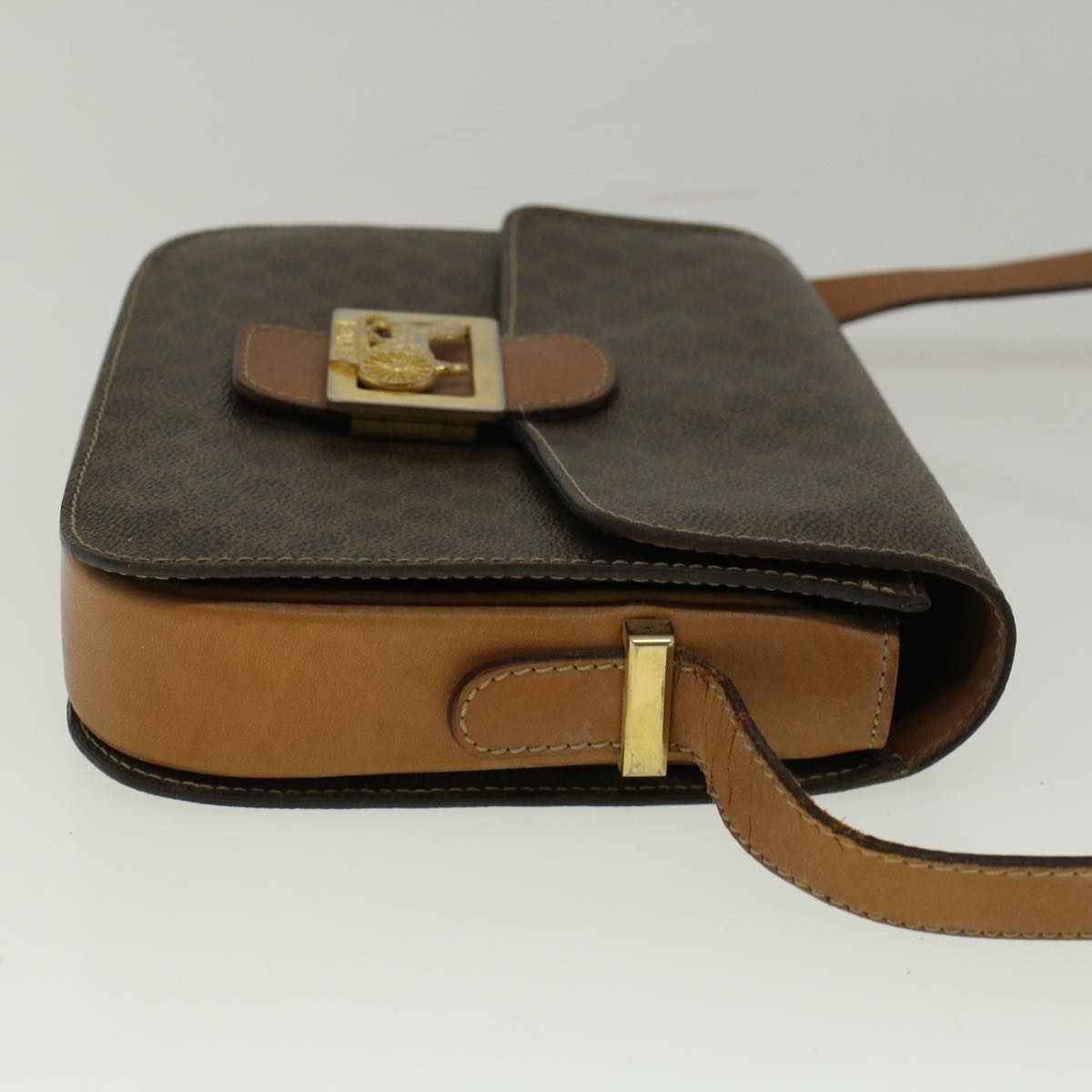 Luxury CELINE Macadam Canvas Horse Carriage Shoulder Bag PVC Leather Brown 56467