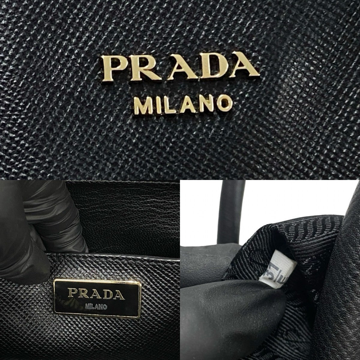 PRADA Handbag leather black PRADA logoMetal Women