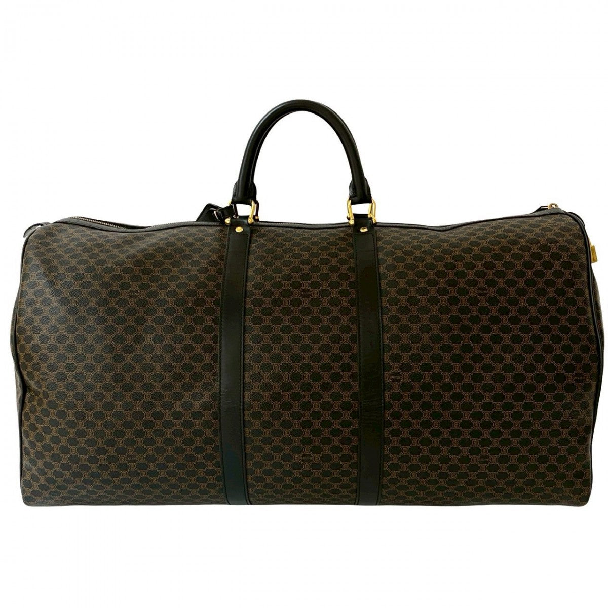 CELINE Boston Duffel bag Leather, PVC Brown Macadam Blason Triomphe Pattern Women