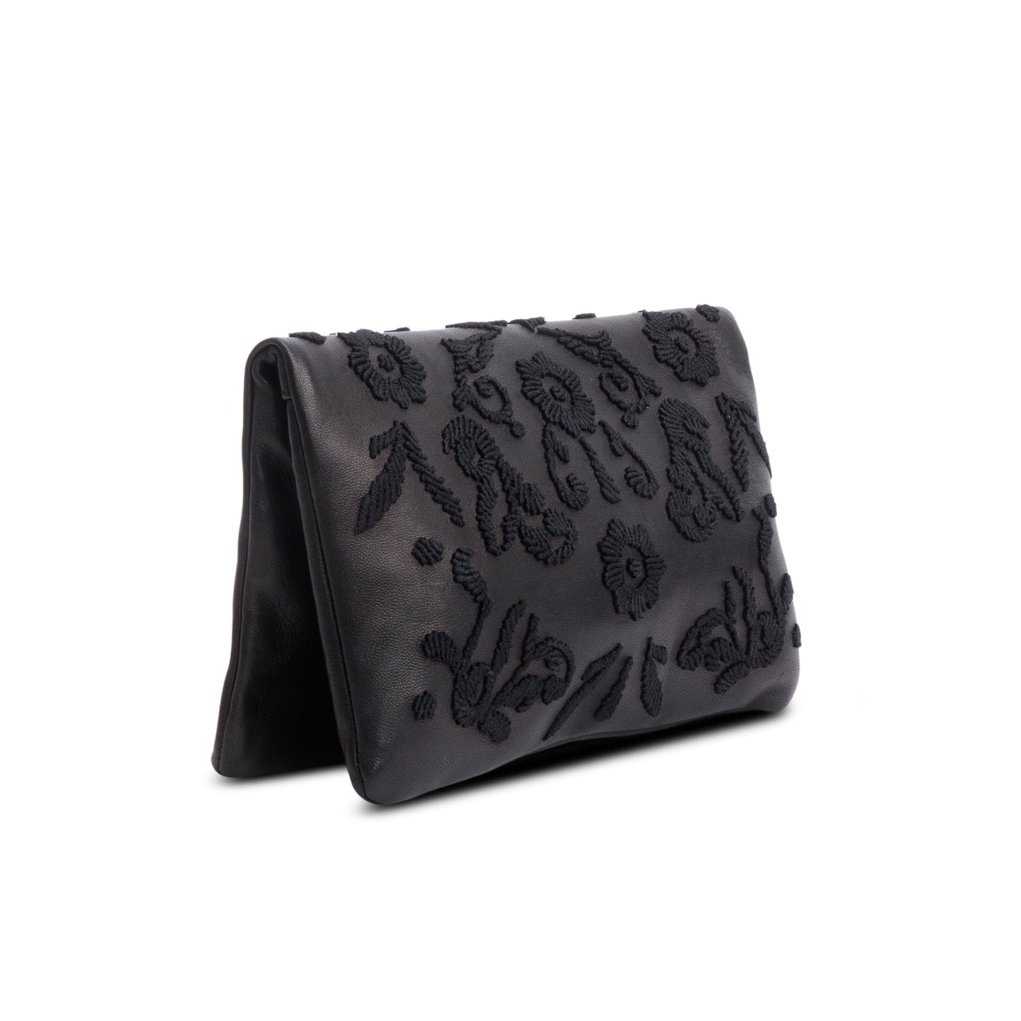 Prada Black Nappa Ricamo Flap Clutch