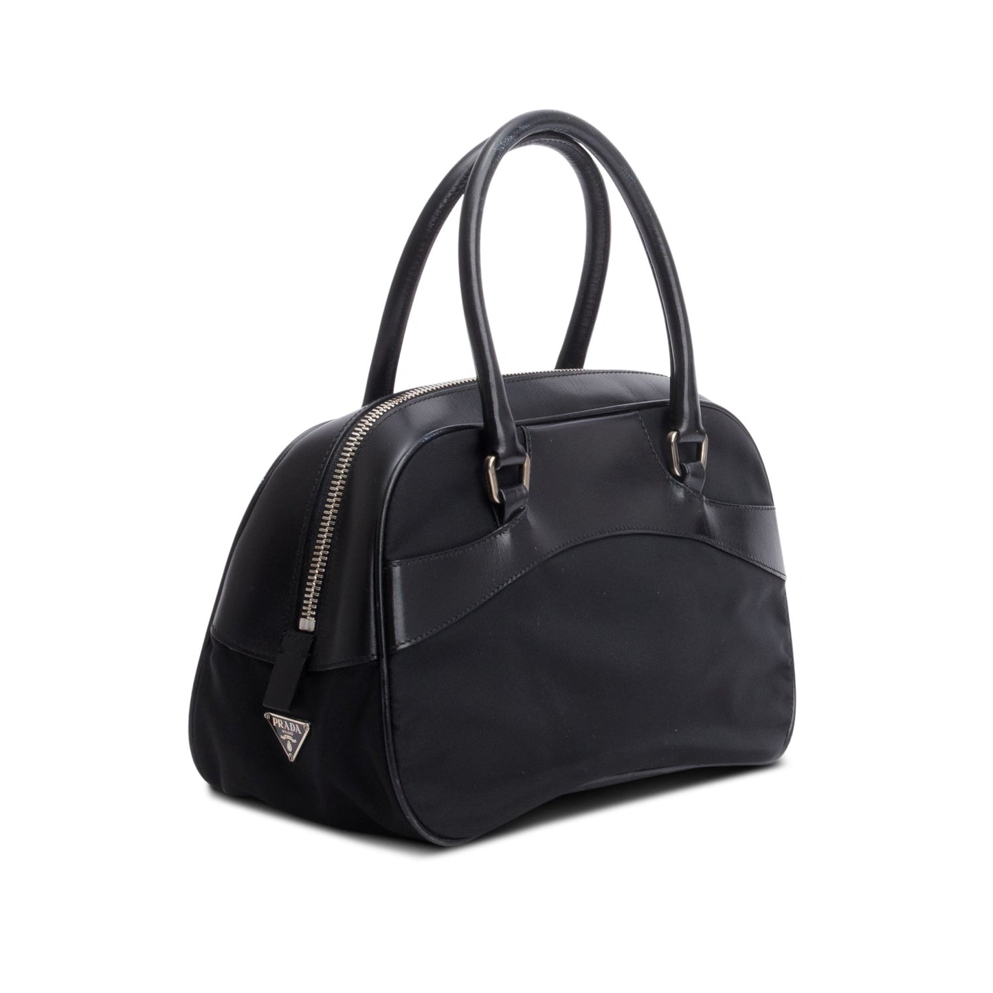 Prada Black Nylon Leather Bauletto Bag
