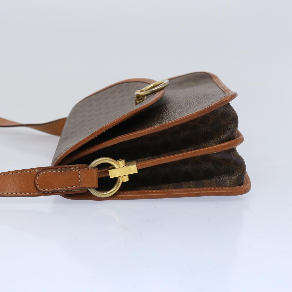 Luxury CELINE Macadam Canvas Shoulder Bag PVC Leather Brown 65289