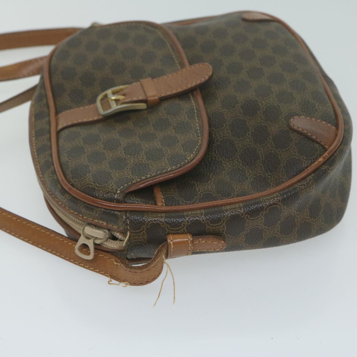 Luxury CELINE Macadam Canvas Shoulder Bag PVC Leather Brown 65786