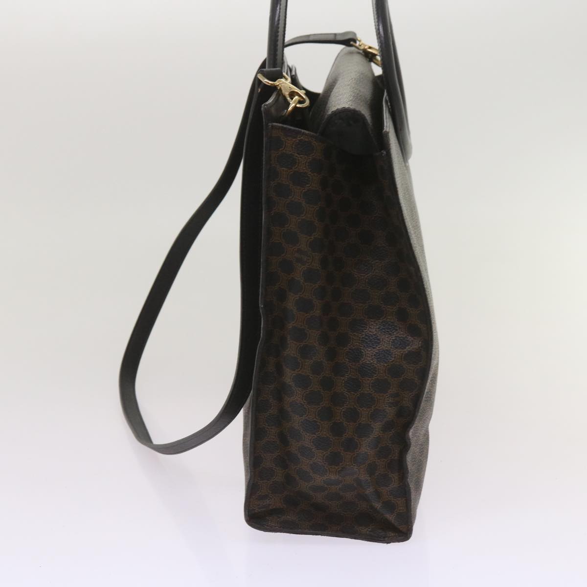 Luxury CELINE Macadam Canvas Hand Bag PVC 2way Black 66733