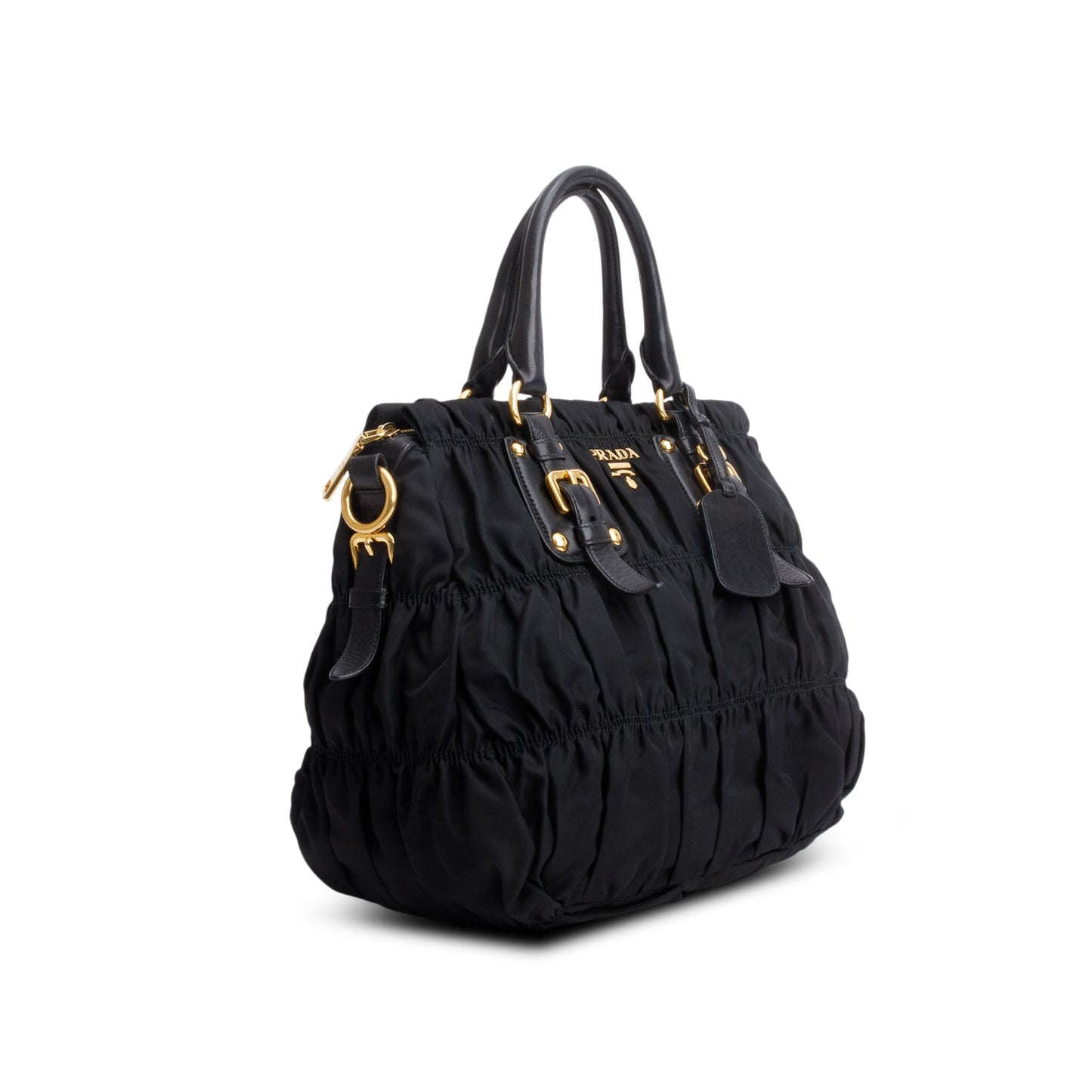 Prada Black Leather-Trimmed Tessuto Gaufre Tote