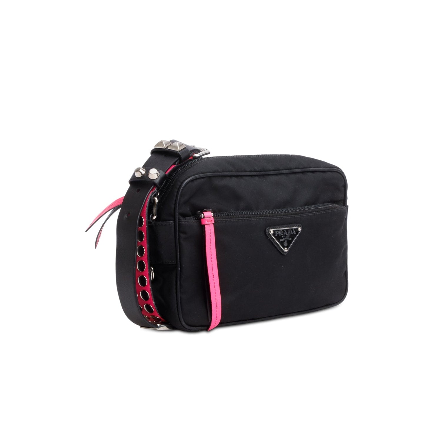 Prada Black Tessuto Nylon Studded New Vela Shoulder Bag