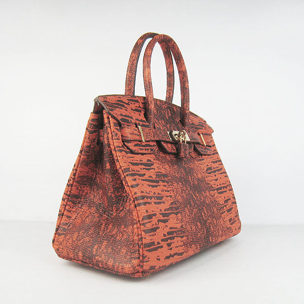 Luxury Hermes Birkin 30cm Lizard Pattern Handbag 6088 Orange/Golden