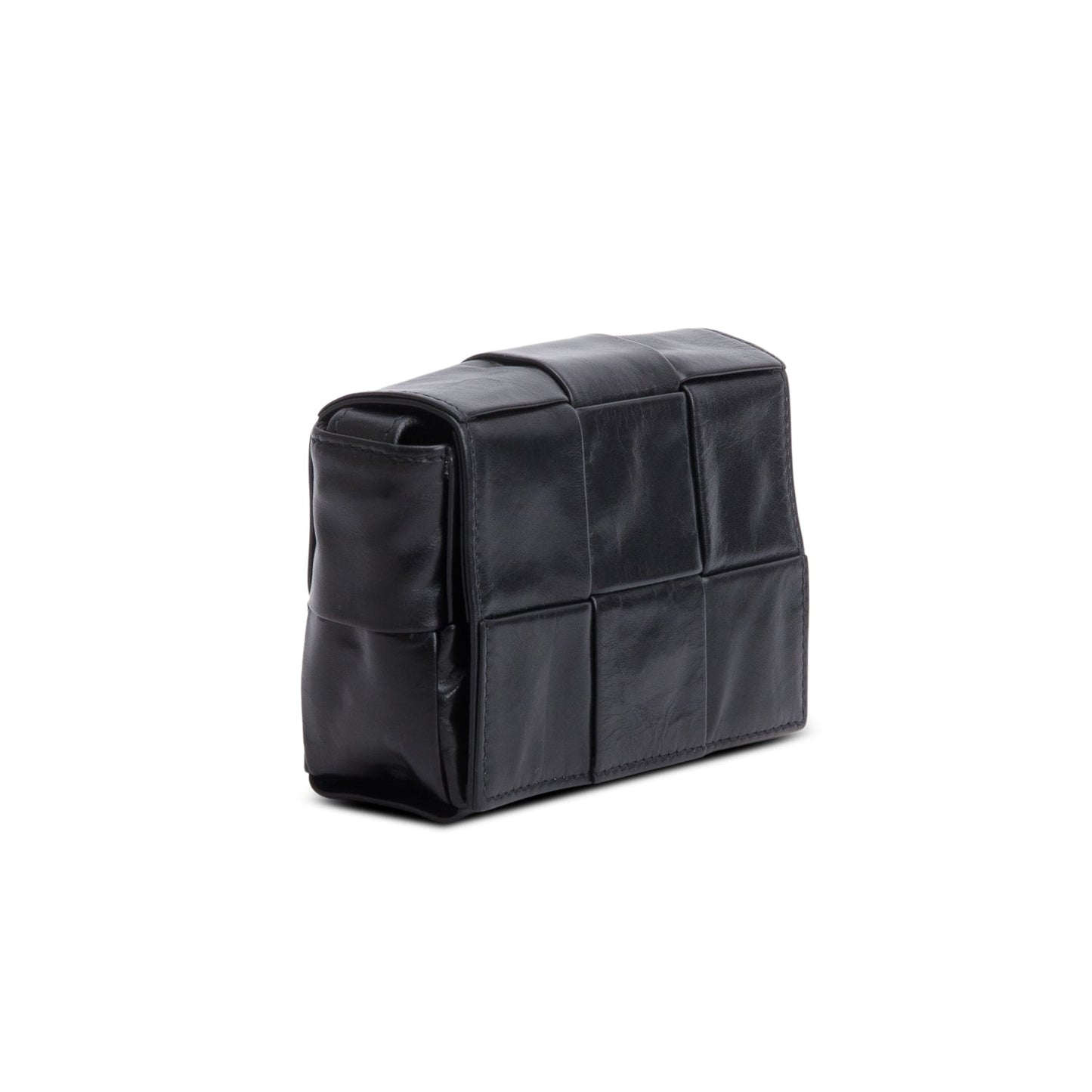 Bottega Veneta Black Paper Calfskin Maxi Intrecciato Extra Mini Cassette Crossbody Bag
