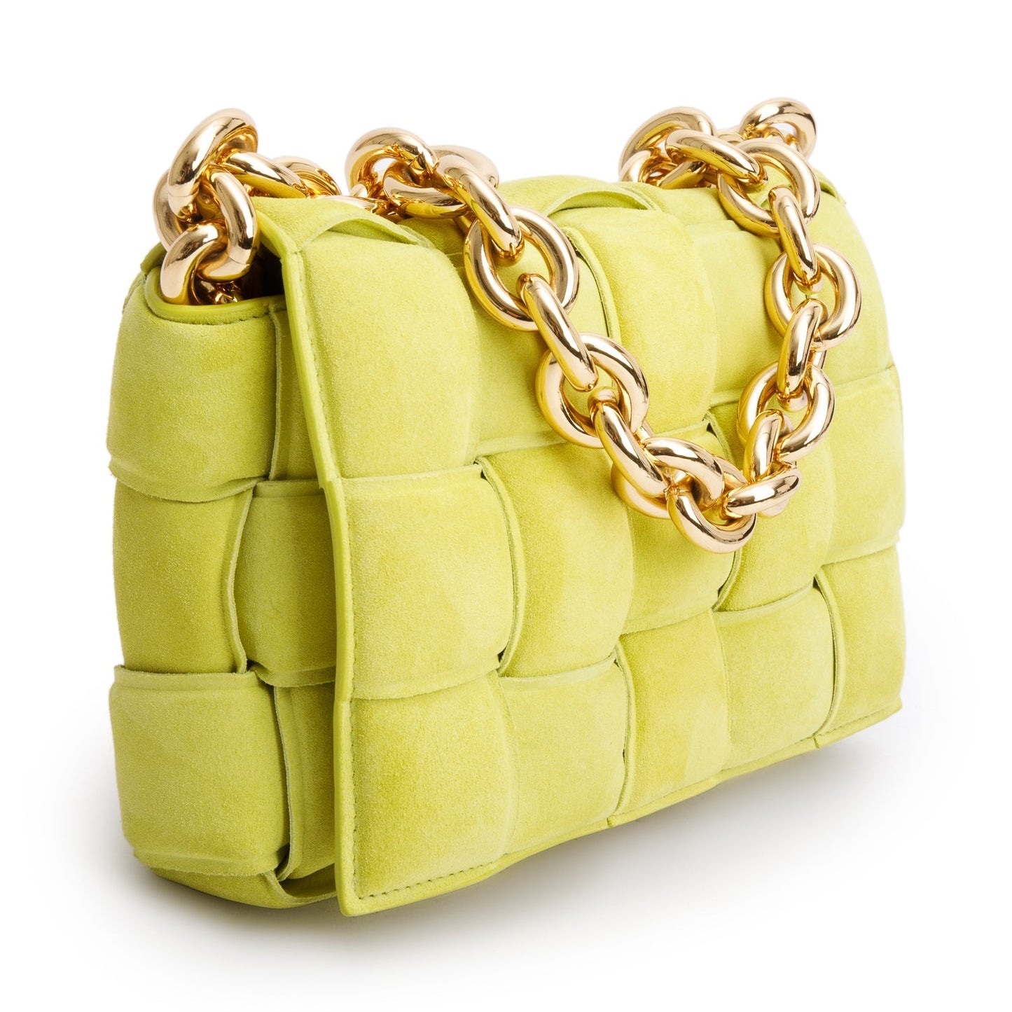 Bottega Veneta Green Suede Padded Leather Maxi Chain Cassette Bag