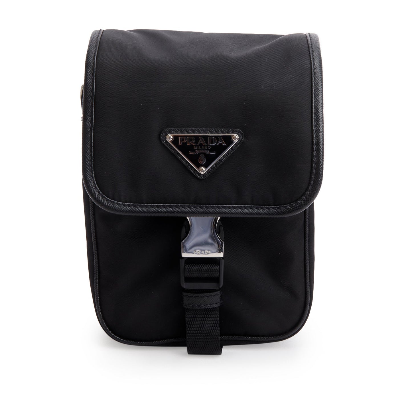 Prada Black Re-Nylon Saffiano Mini Pocket Single Snap Buckle Messenger Bag