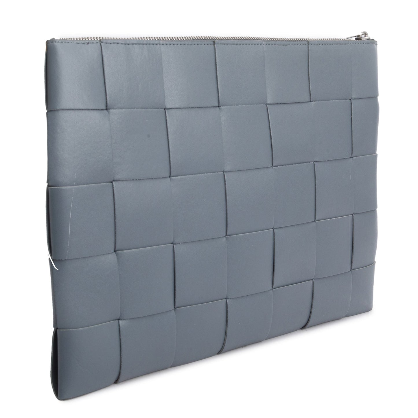 Bottega Veneta Grey Nappa Max Intrecciato Large Cassette Flat Zip Pouch