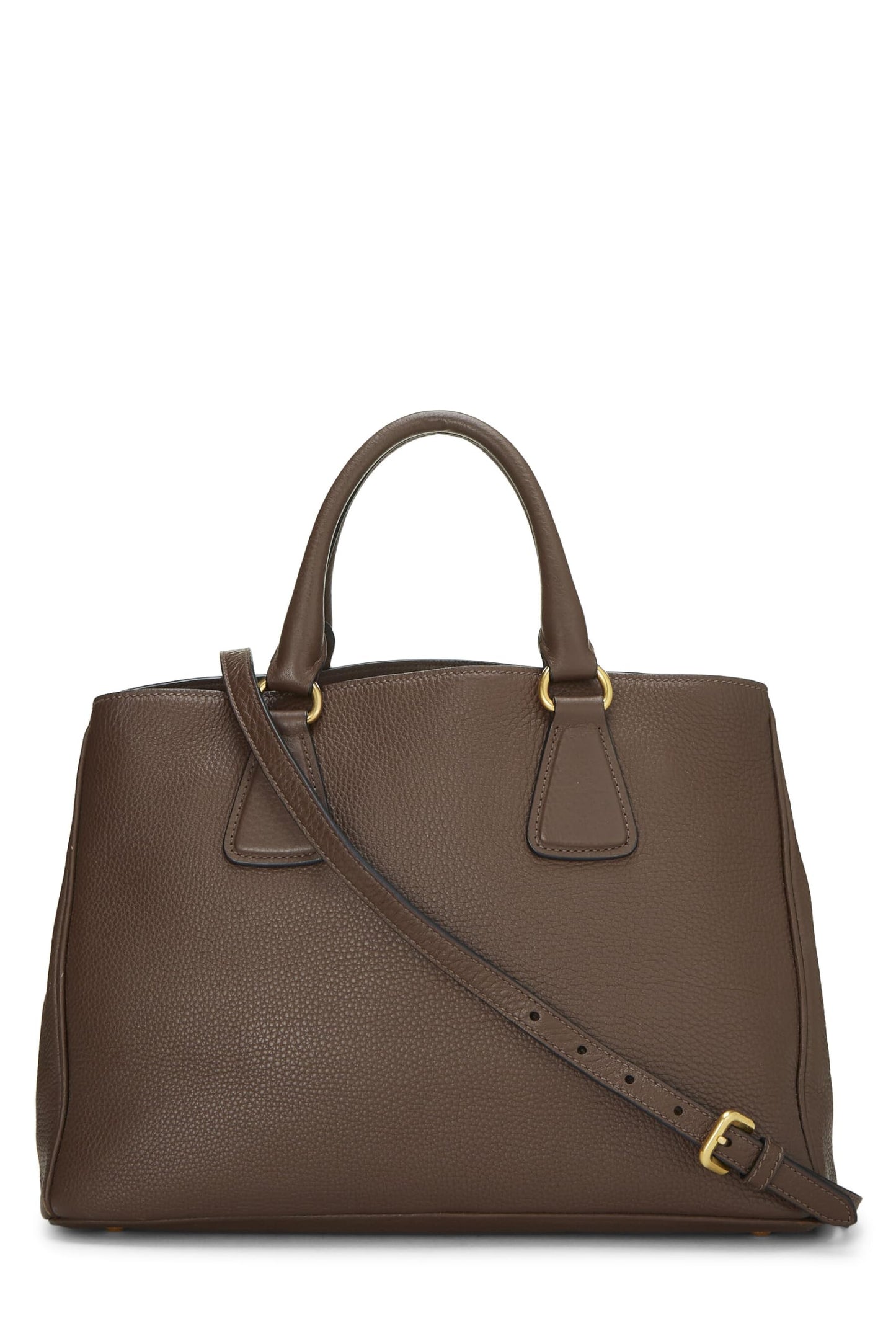 Prada, Brown Vitello Daino Convertible Top Handle Tote, Brown