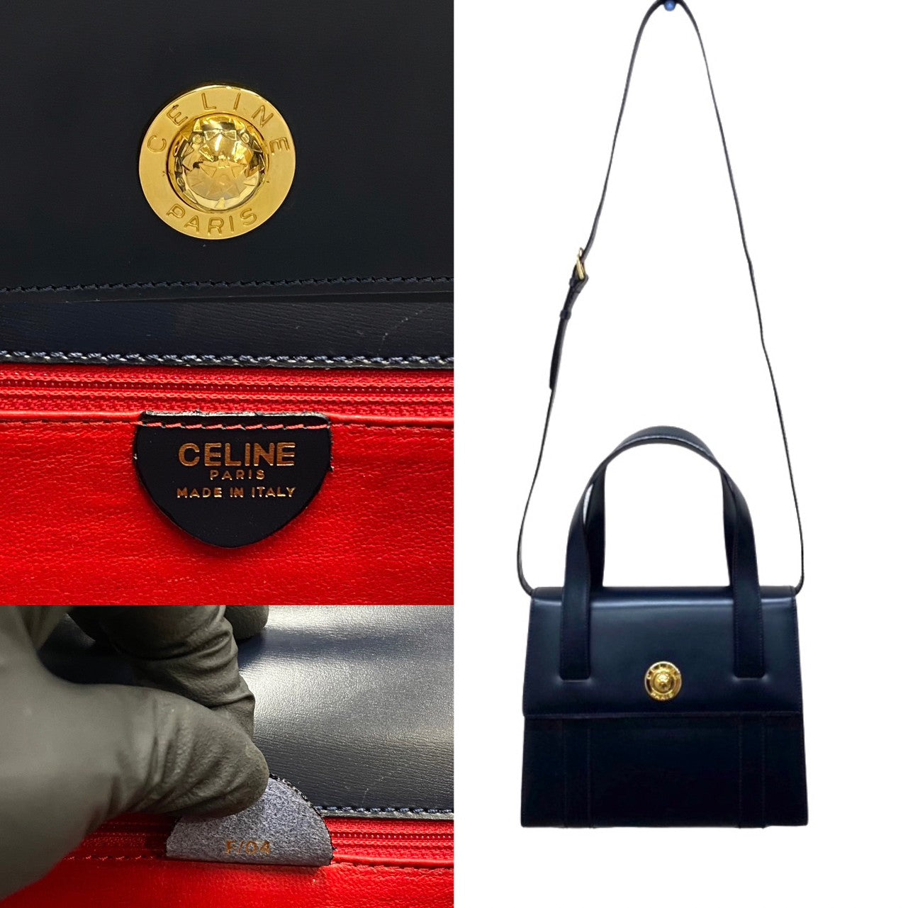 CELINE Shoulder Bag Calfskin, Leather Navy Star ball Women