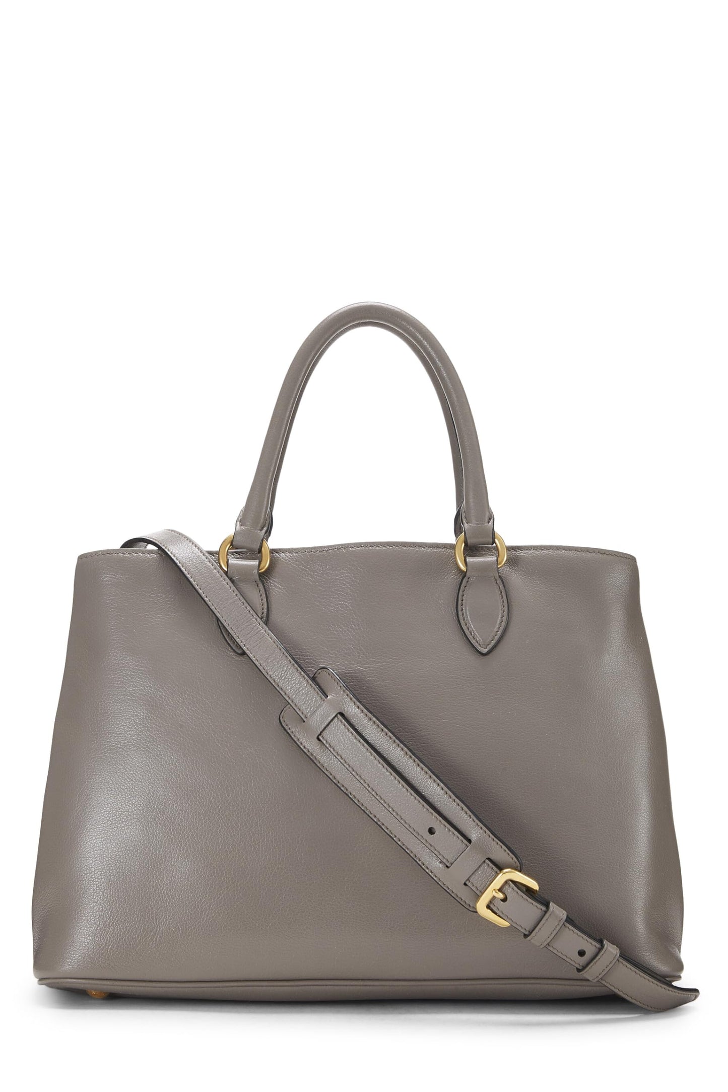 Prada, Grey Calfskin Logo Side Snap Tote Medium, Grey