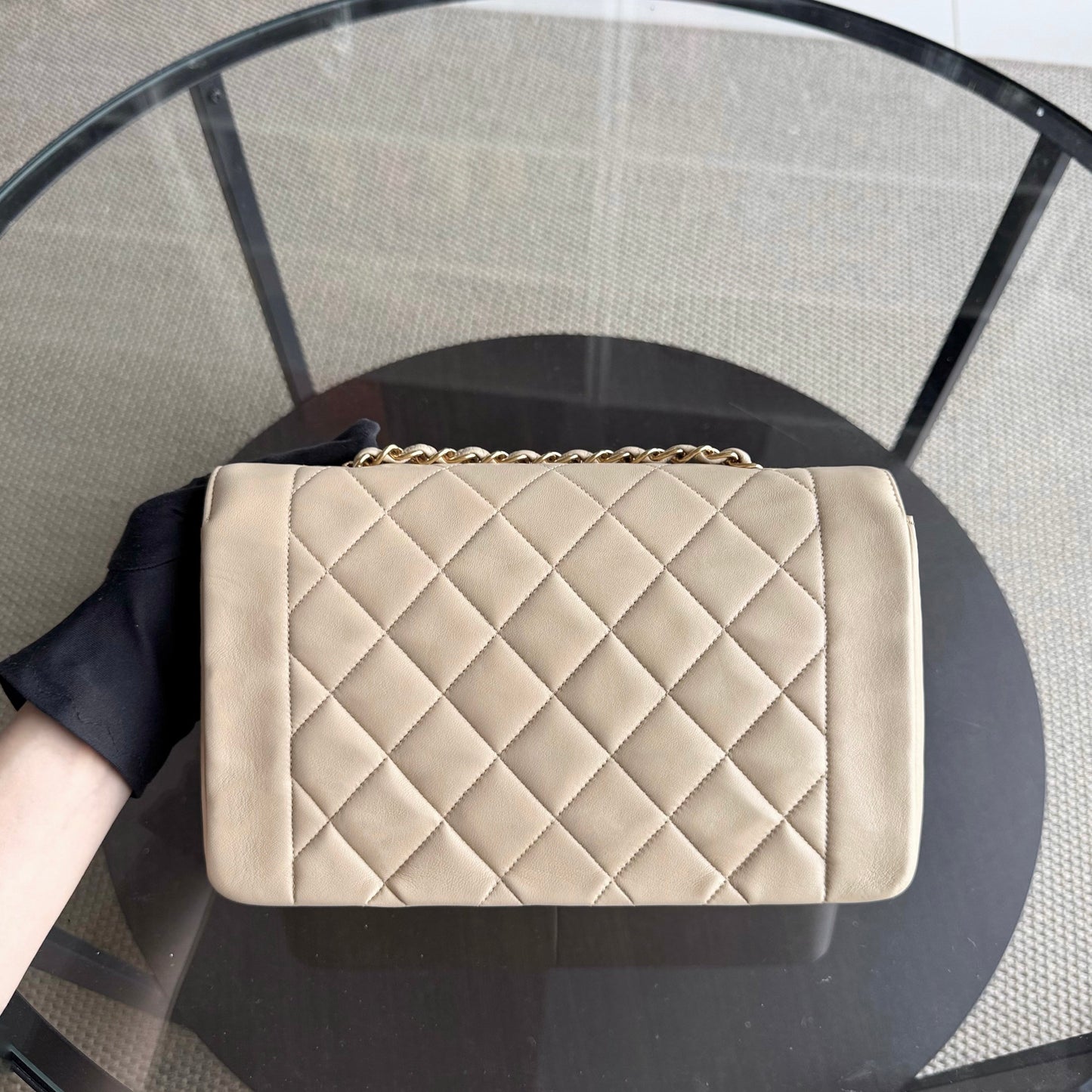 Chanel Diana Medium - Quilted Lambskin Beige Gold Hardware Series 3