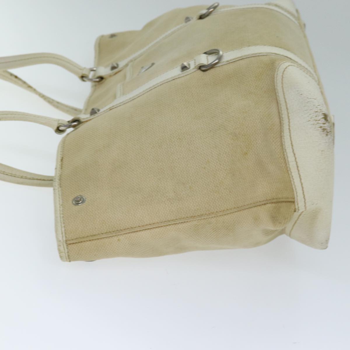 PRADA Tote Bag Canvas Beige Auth 74474