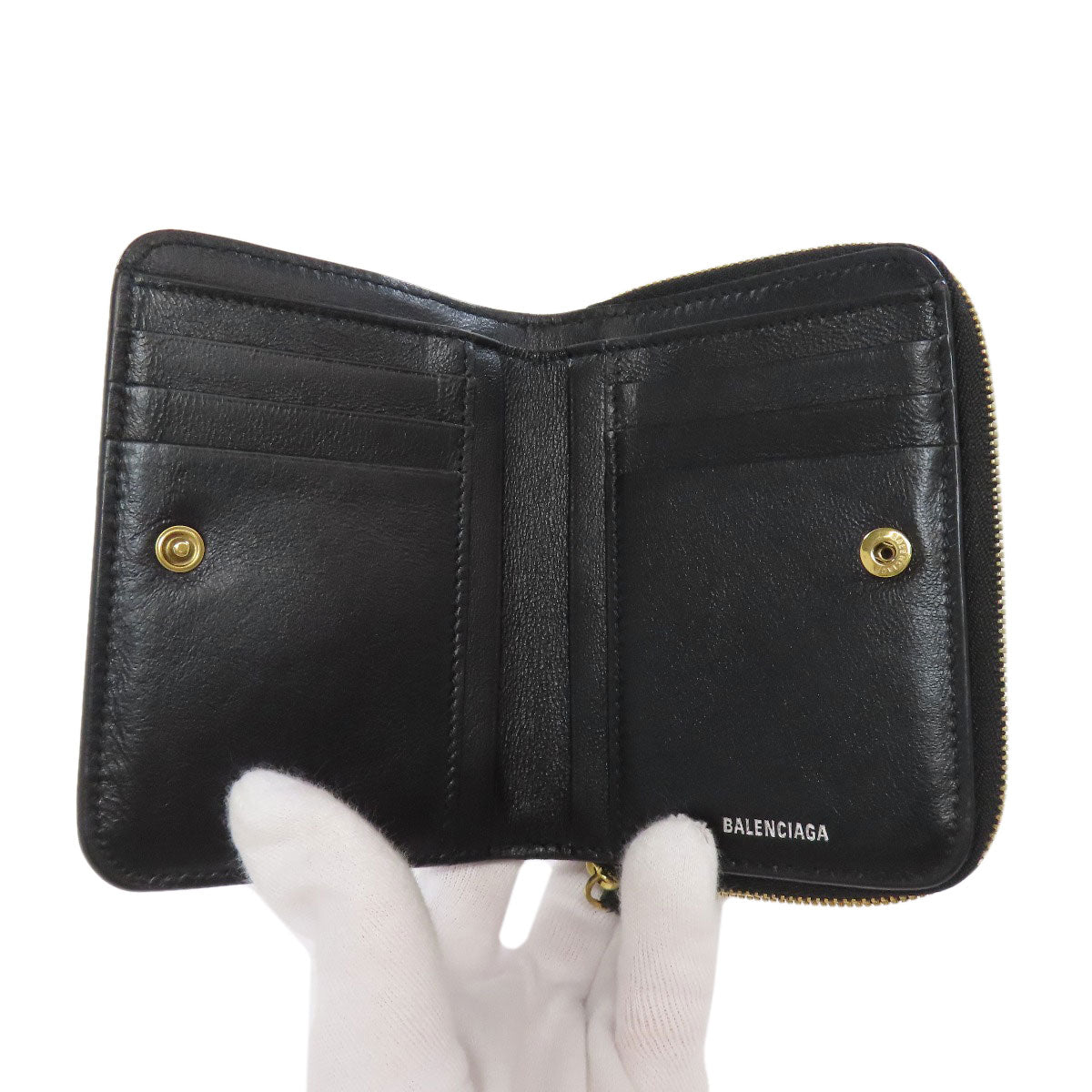 BALENCIAGA Bifold Wallet 650871 leather black logo Women