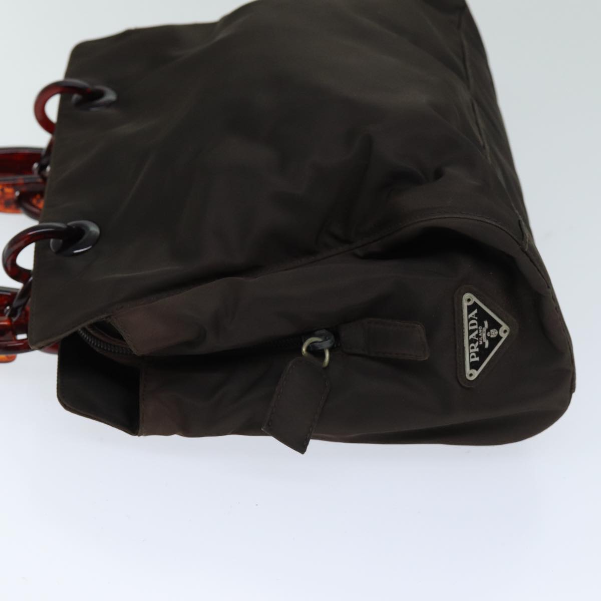 PRADA Hand Bag Nylon Brown Auth 75646