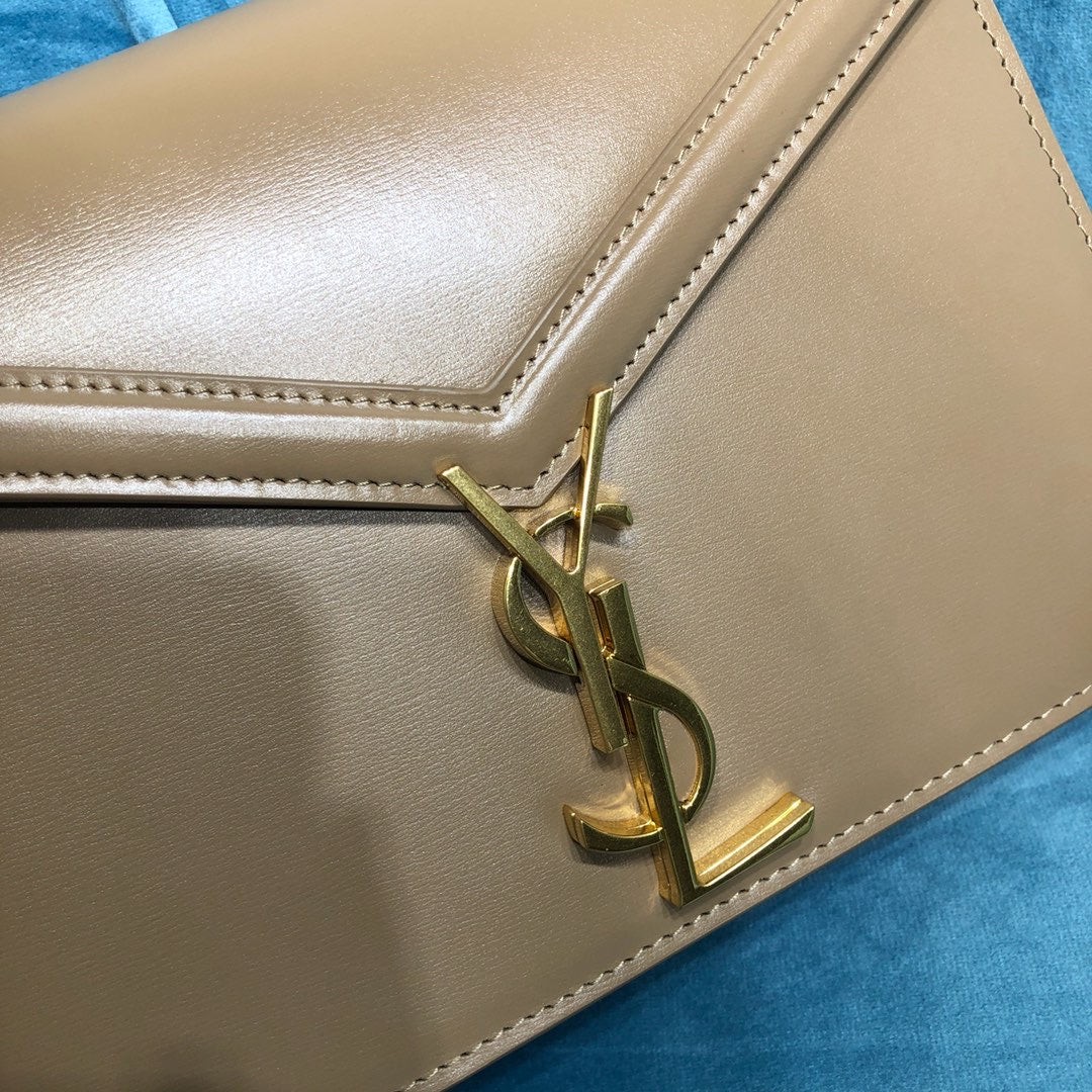 Yves Saint Laurent Cassandra Medium Chain Bag Dark Beige.7in/