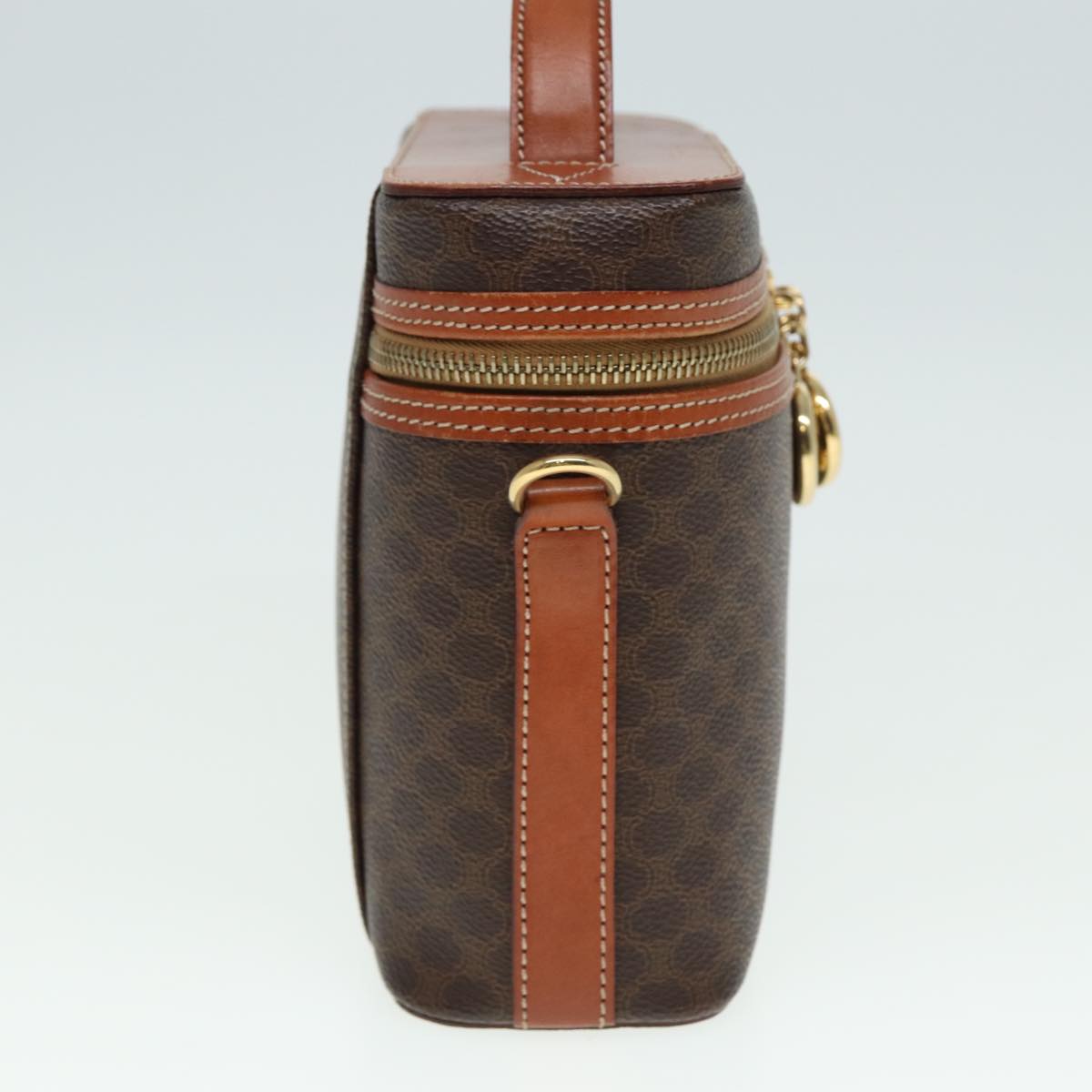 Luxury CELINE Vany Macadam Canvas Cosmetic Pouch PVC Leather 2way Brown 78225