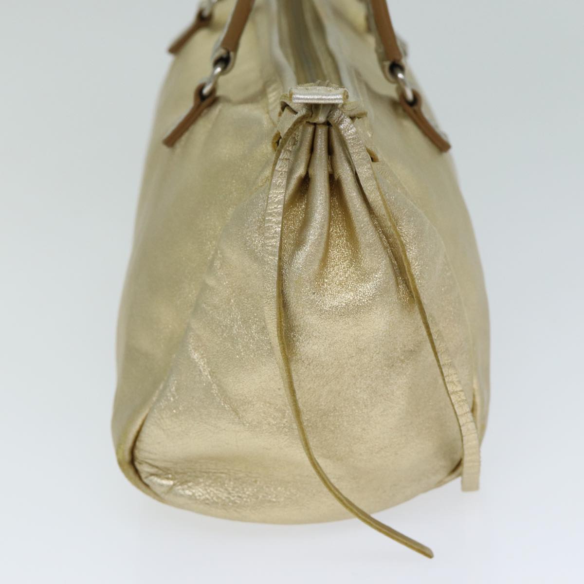 PRADA Hand Bag Leather Gold Auth 78813