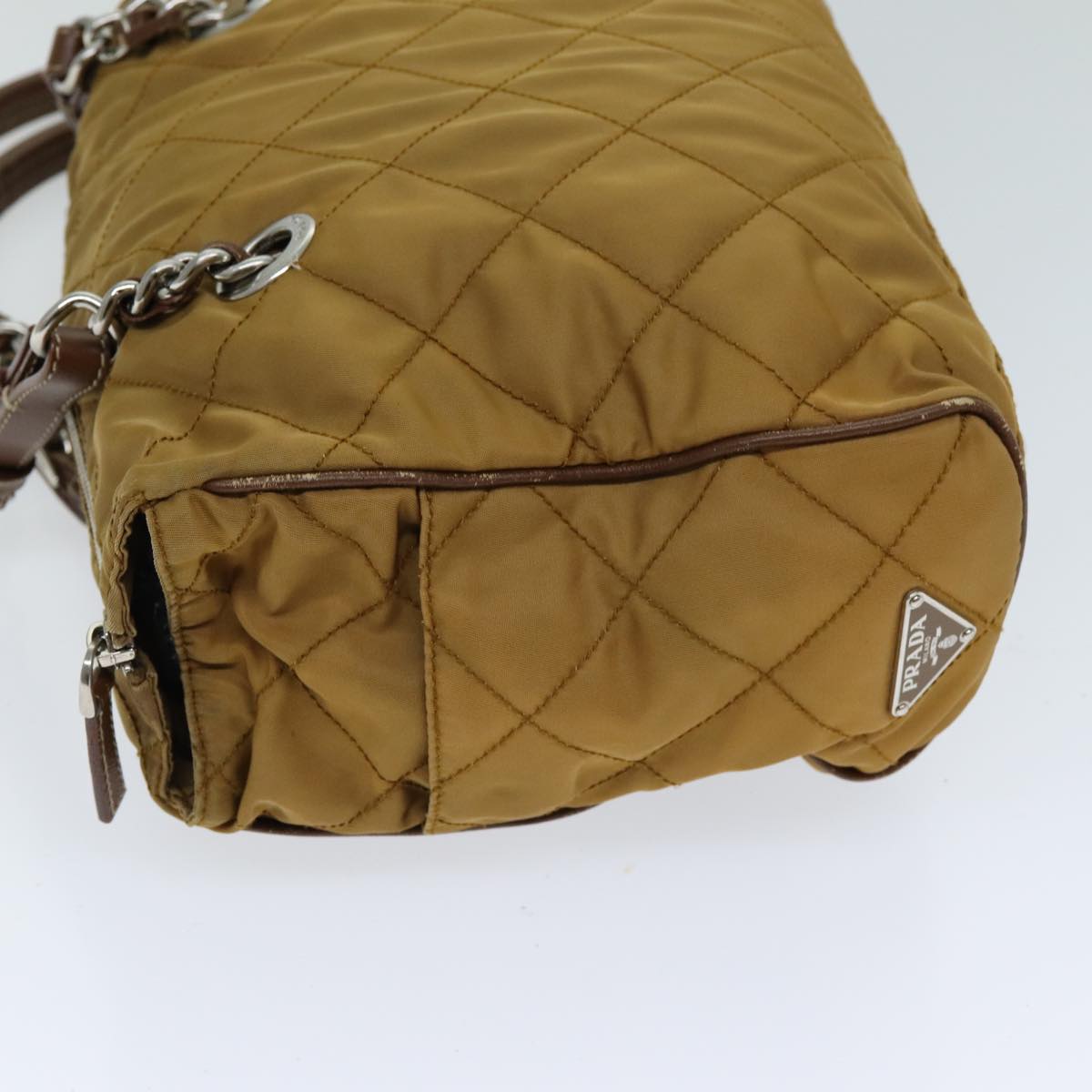 PRADA Chain Quilted Shoulder Bag Nylon Brown Auth