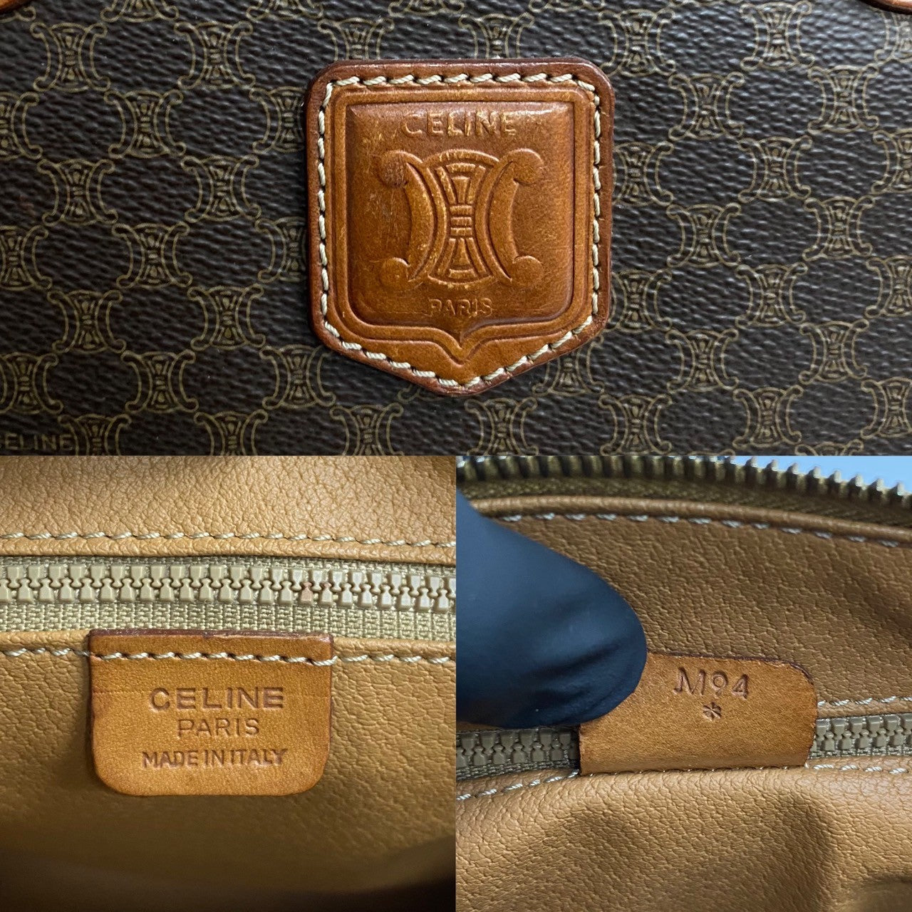 CELINE Boston Duffel bag Leather, PVC Brown Macadam Blazon Pattern Triomphe logo Women(Unisex)