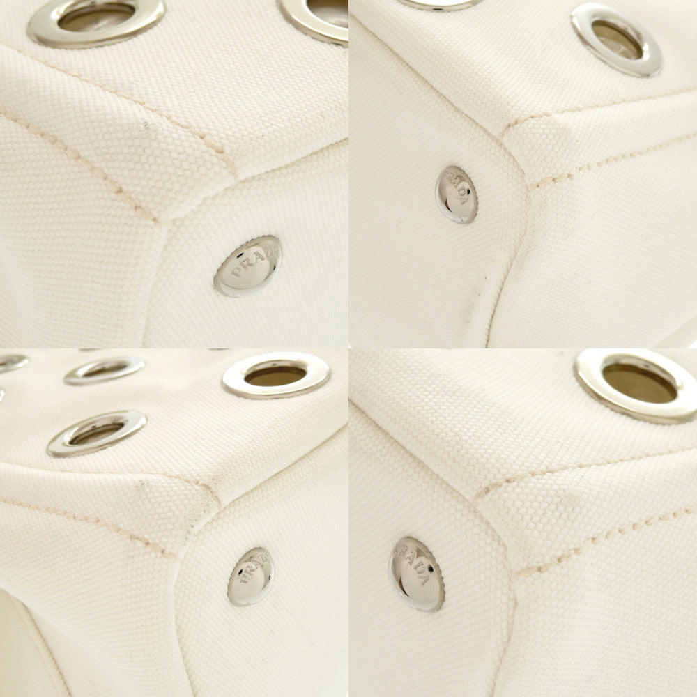 PRADA Tote Bag canvas white Canapa Punching
