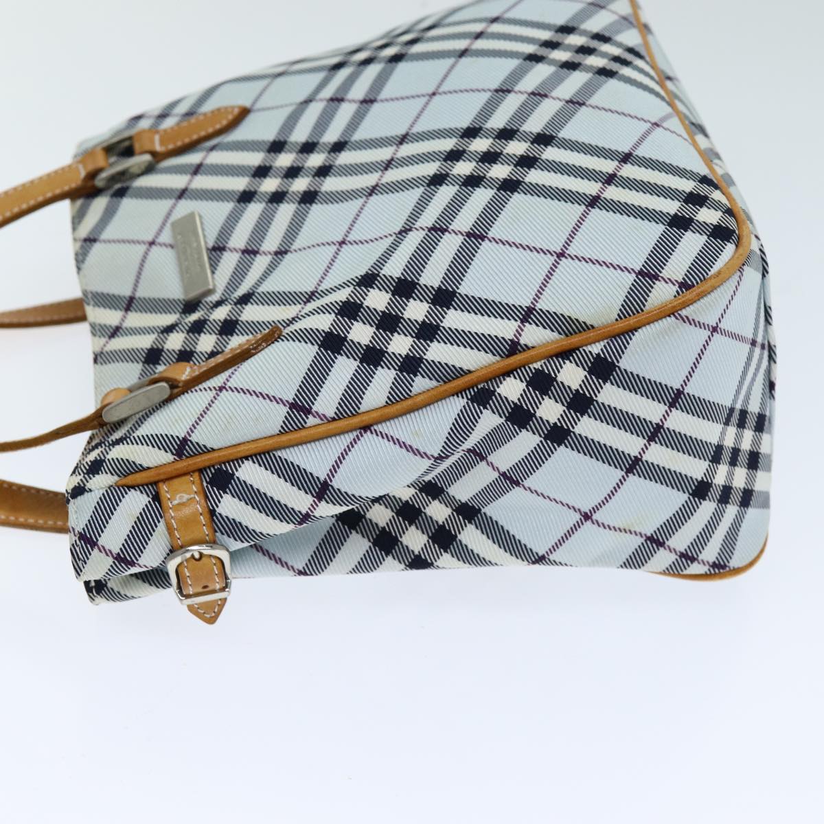 Burberry Nova Check Hand Bag Light Blue Auth 80074