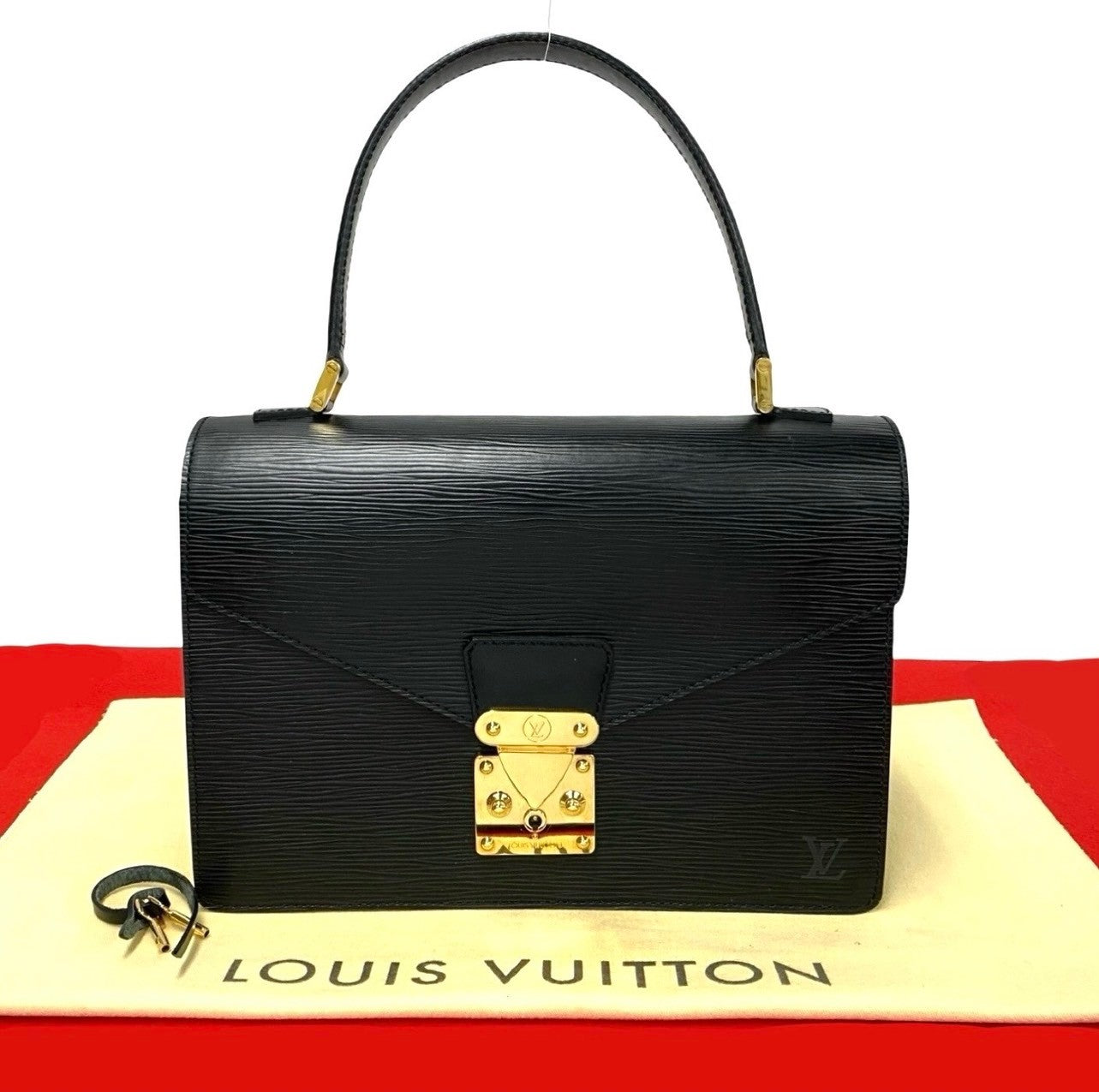 LOUIS VUITTON Handbag leather black Epi Concorde Women