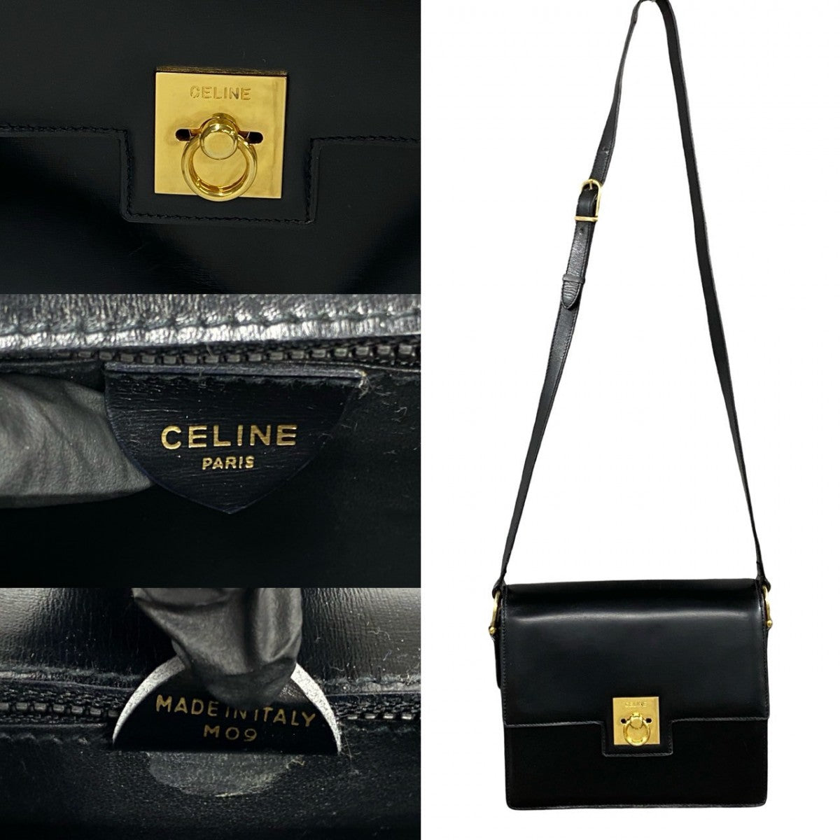 CELINE Shoulder Bag Calfskin, Leather black logo ringMetal Women