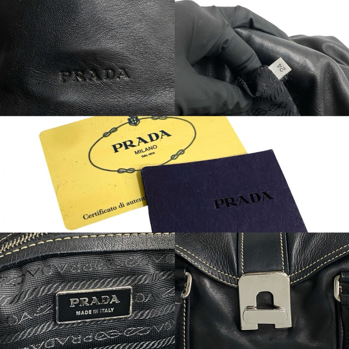 PRADA Tote Bag leather black logo turn lock Metal Women
