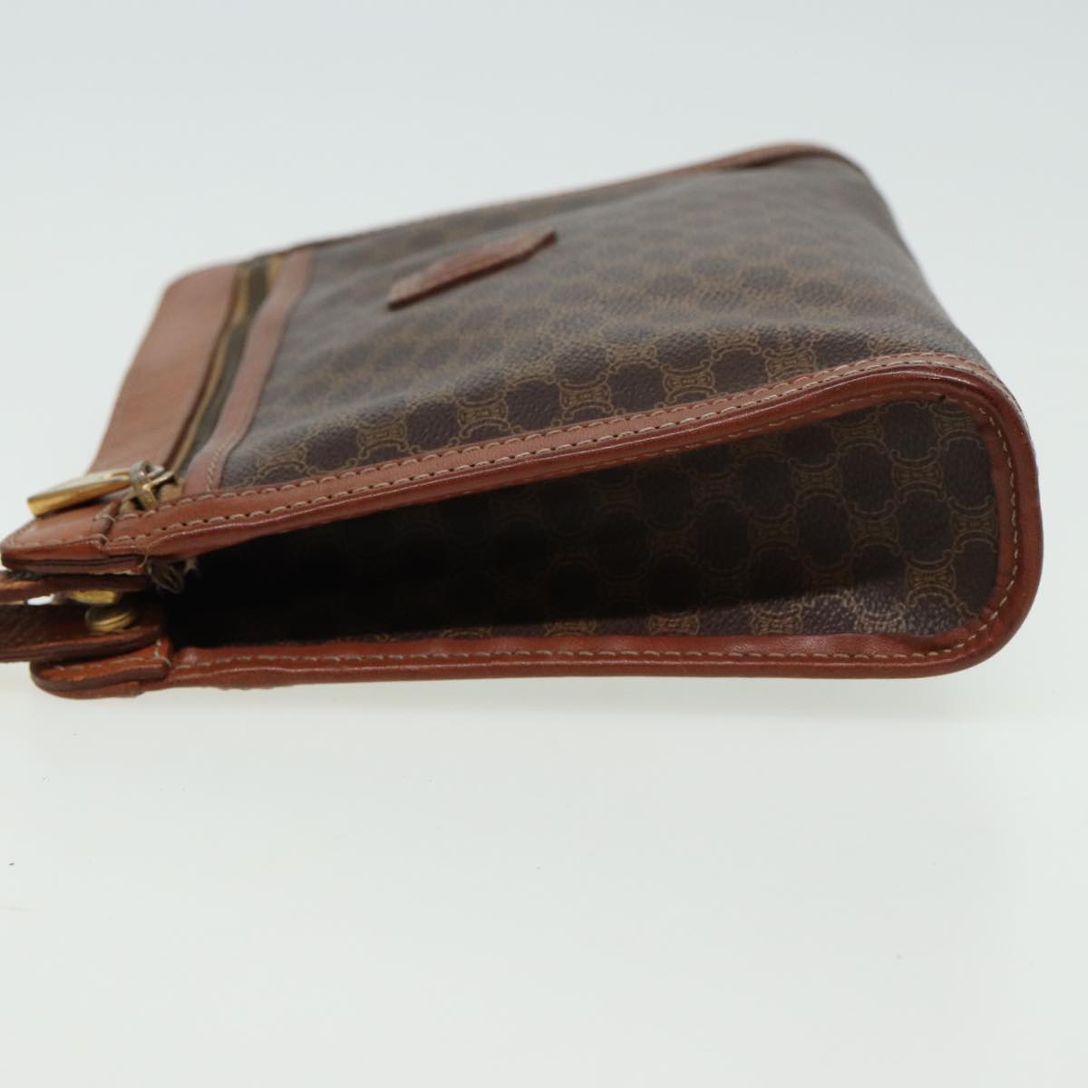 Luxury CELINE Macadam Canvas Clutch Bag PVC Leather Brown 80976