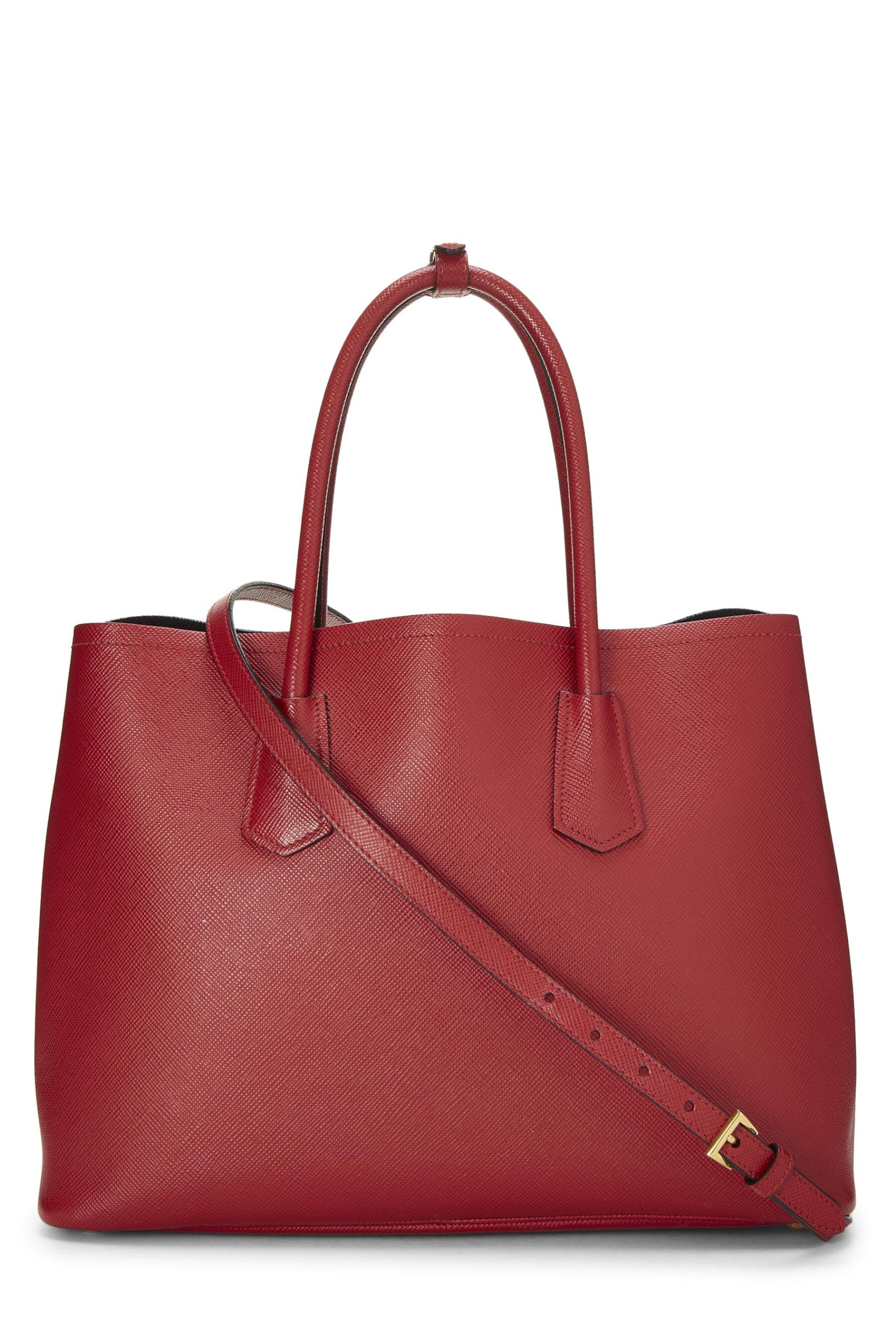Prada, Red Saffiano Leather Double Tote Medium, Red