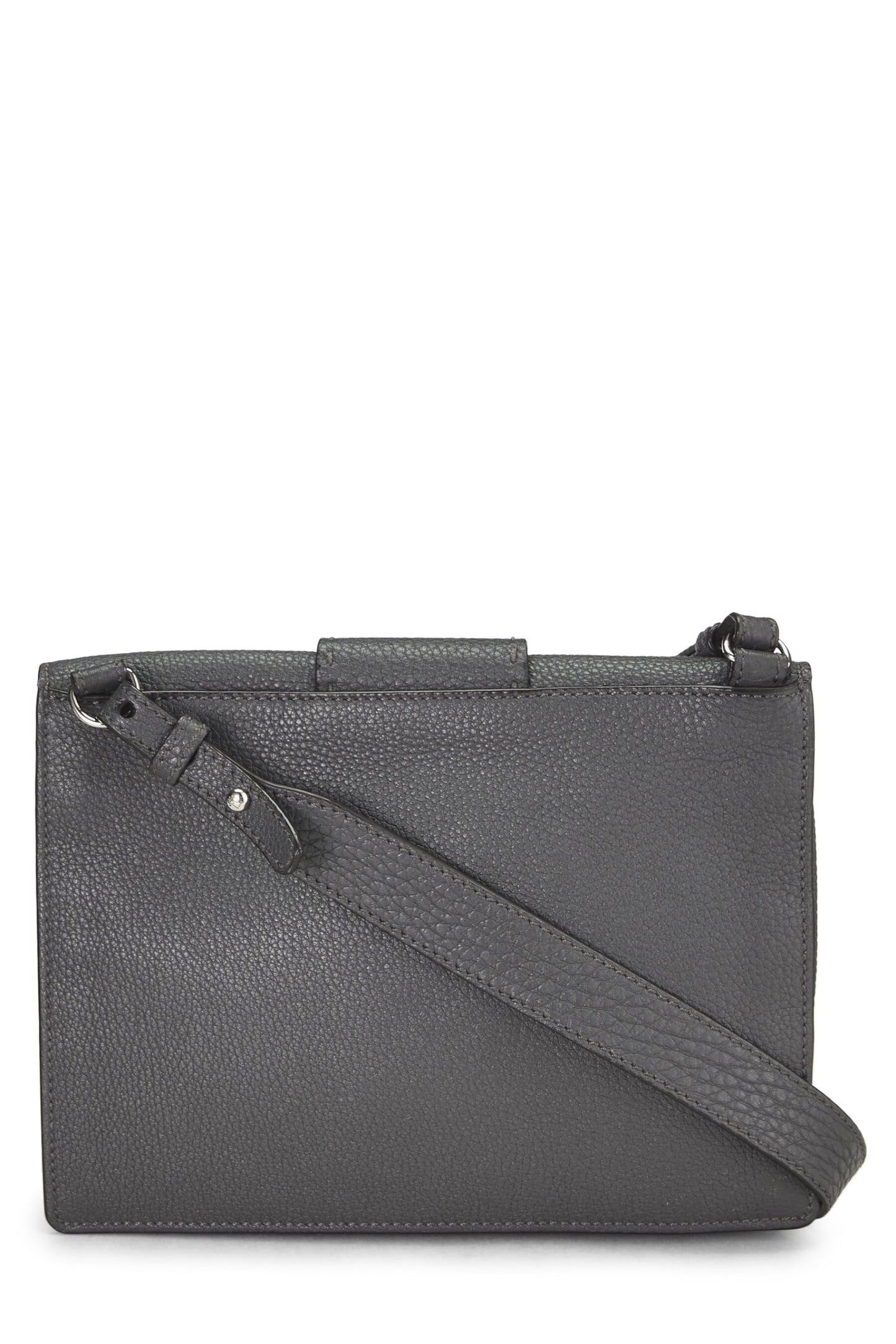 Fendi, Grey Leather Flat Baguette Bag Medium, Grey