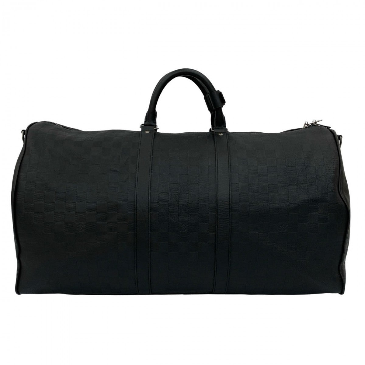 LOUIS VUITTON Boston Duffel bag leather black Damier Anfini Keepall 55