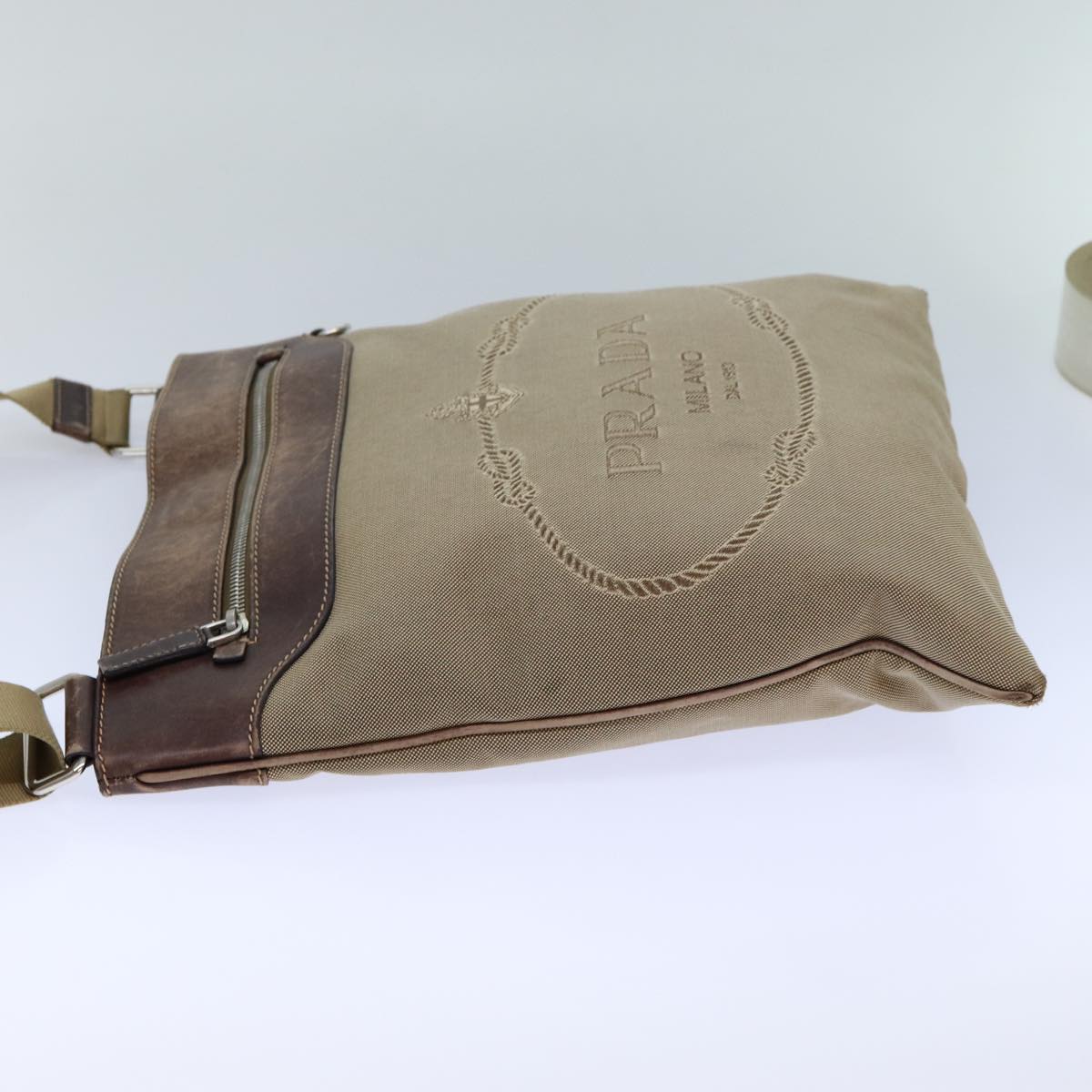 PRADA Shoulder Bag Canvas Beige Auth