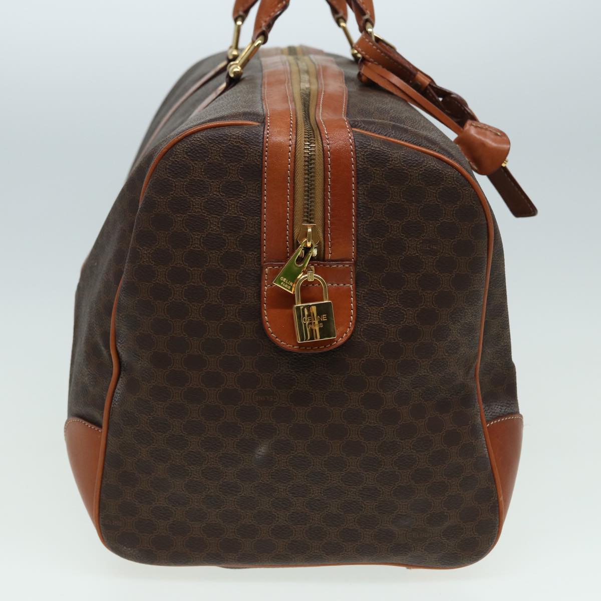 Luxury CELINE Macadam Canvas Boston Bag PVC Leather Brown 83386