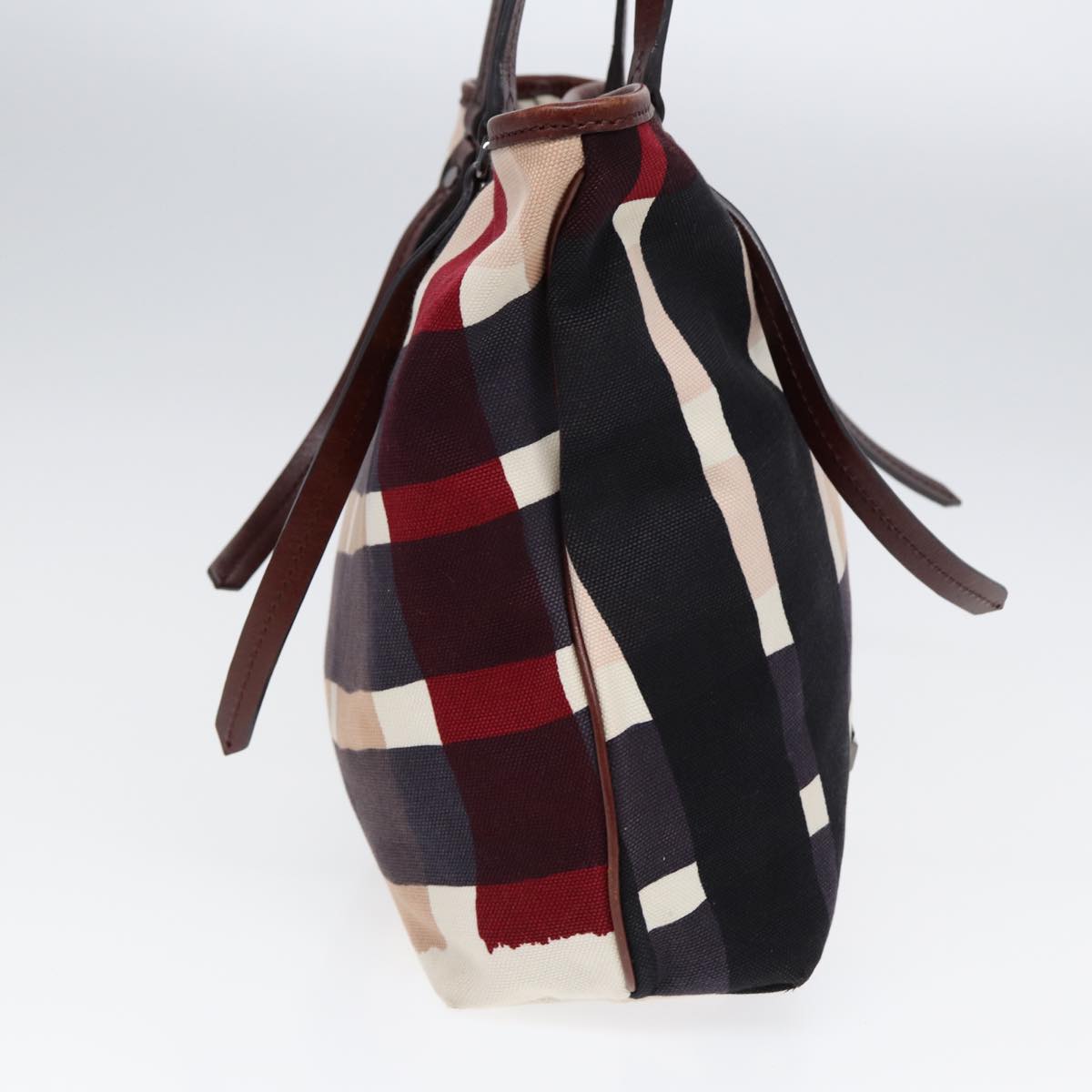 Burberry Nova Check Tote Bag Canvas Beige Silver Auth 86181
