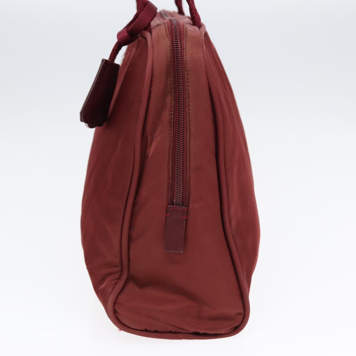 PRADA Tote Bag Nylon Wine Red Silver Auth