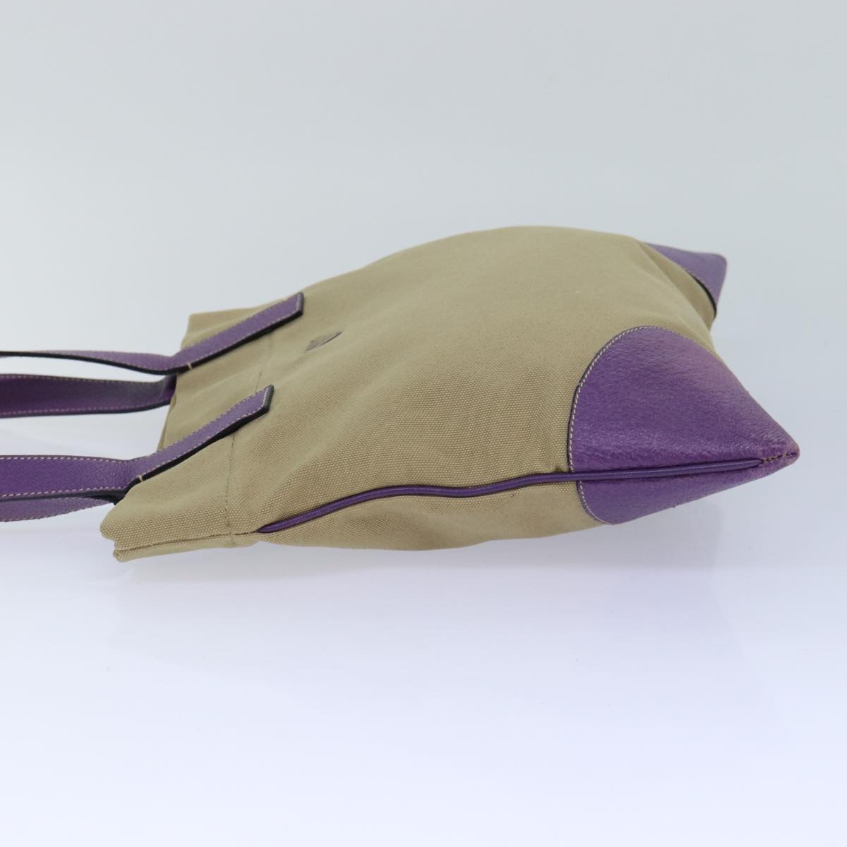 PRADA Hand Bag Canvas Beige Purple Silver Auth