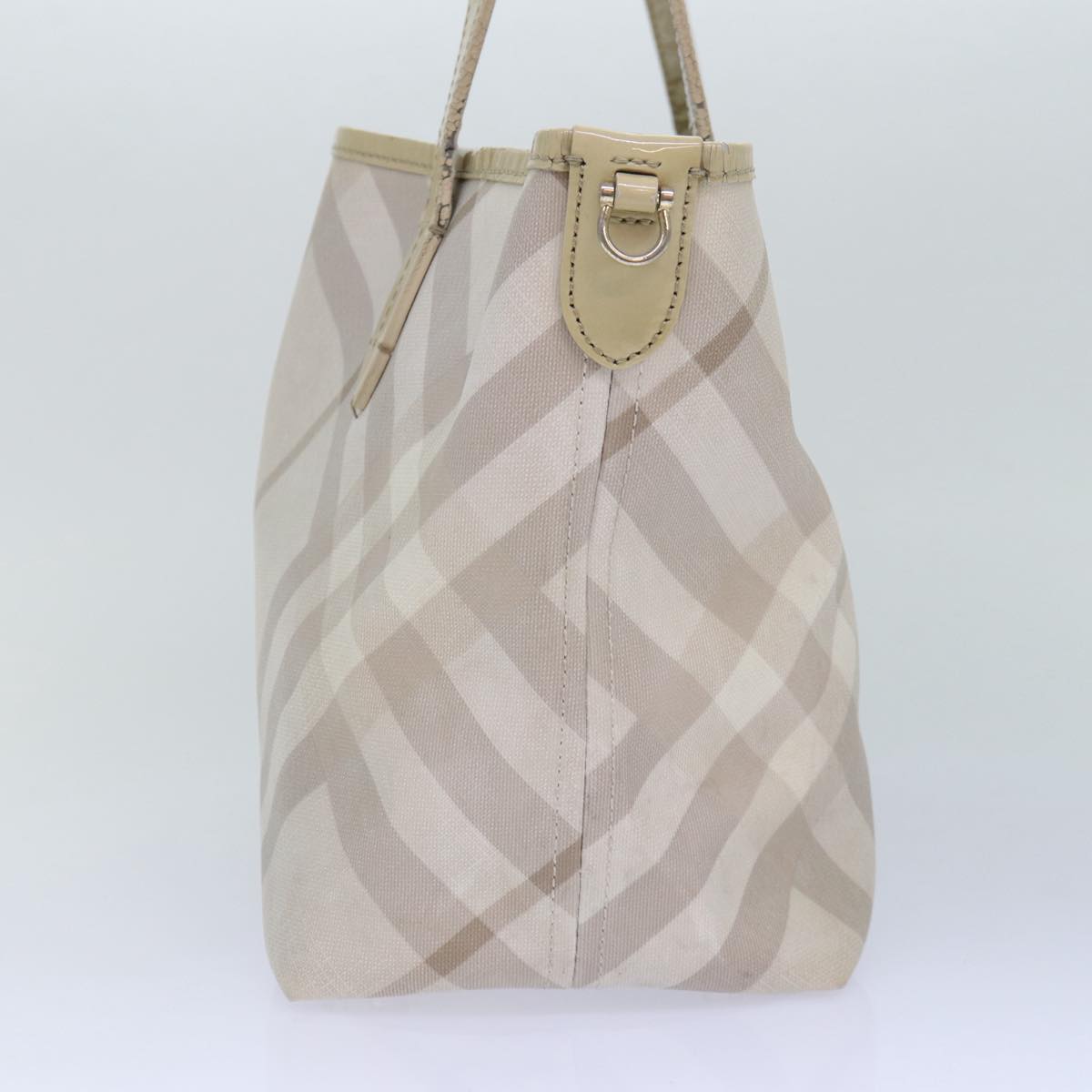 Burberry Nova Check Tote Bag PVC White Silver Auth 87223