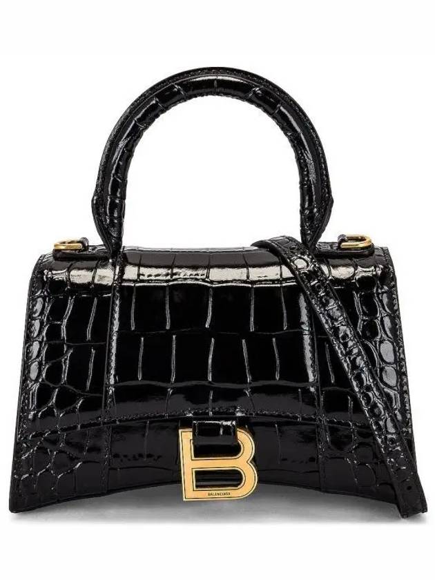 Luxury Balenciaga Trending 2026 Hourglass Crocodile Embossed Leather XS Tote Bag Black