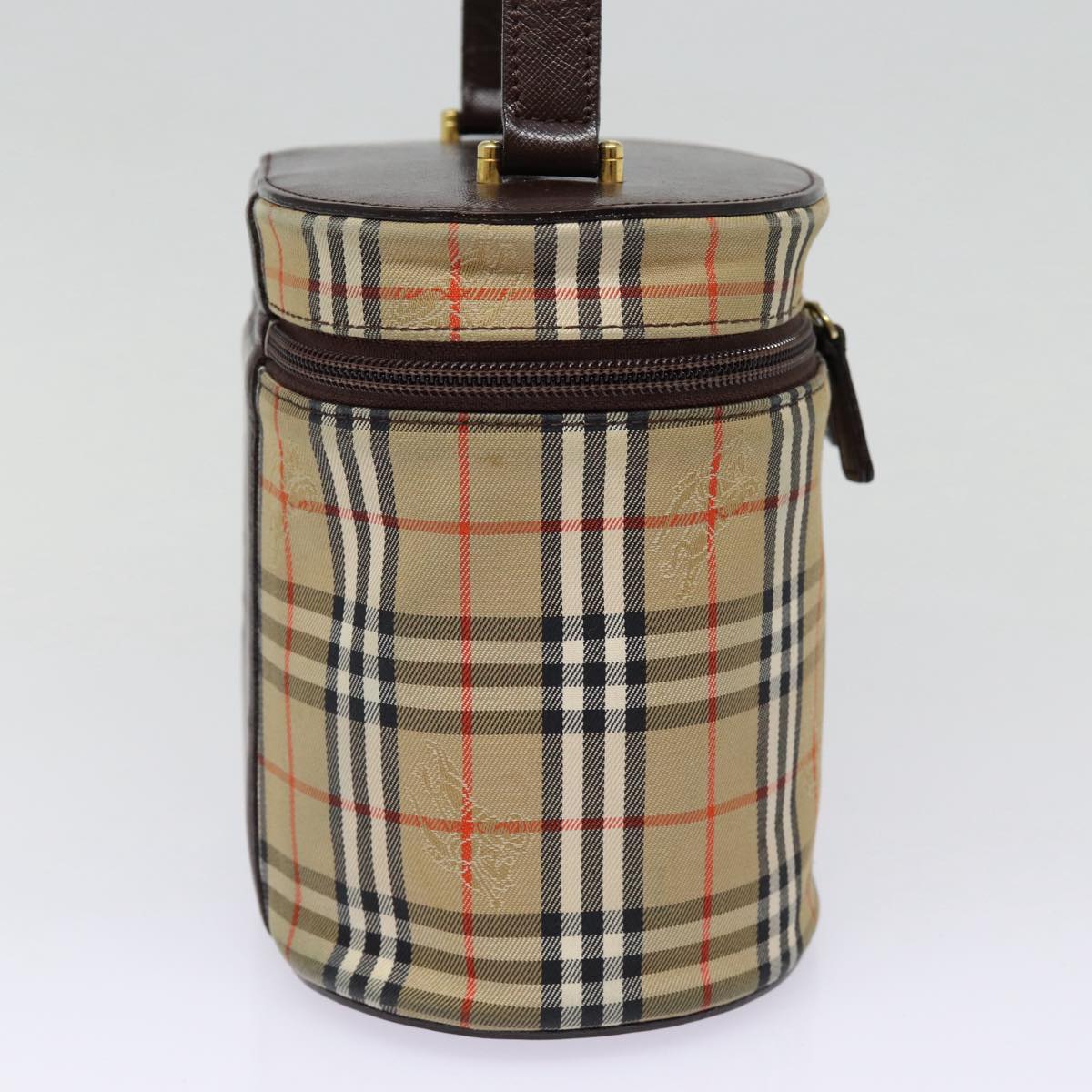 Burberry Nova Check Hand Bag Canvas Beige Gold Auth 88121